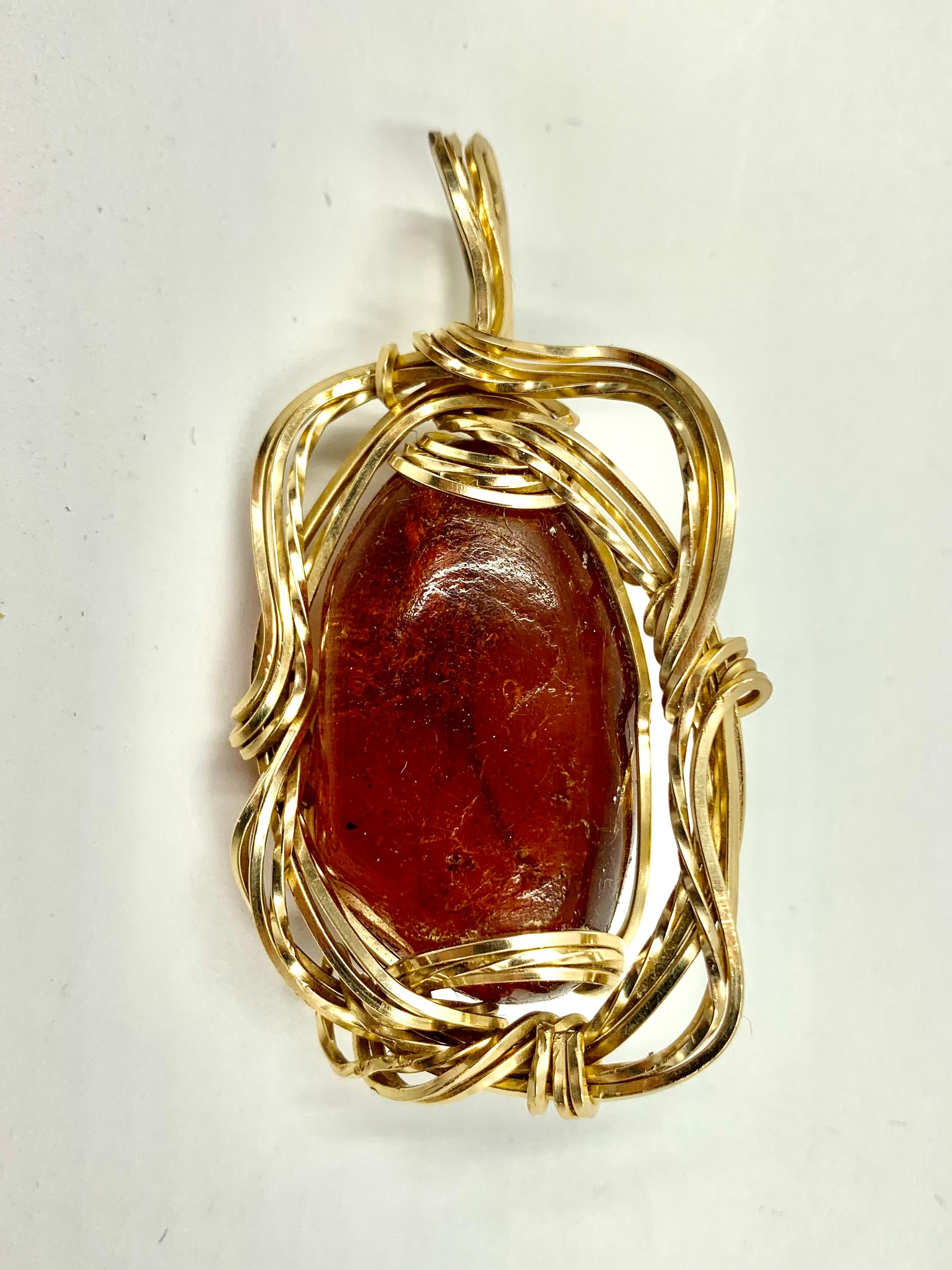 Large Natural Amber Specimen 14K Yellow Gold Pendant For Sale 3