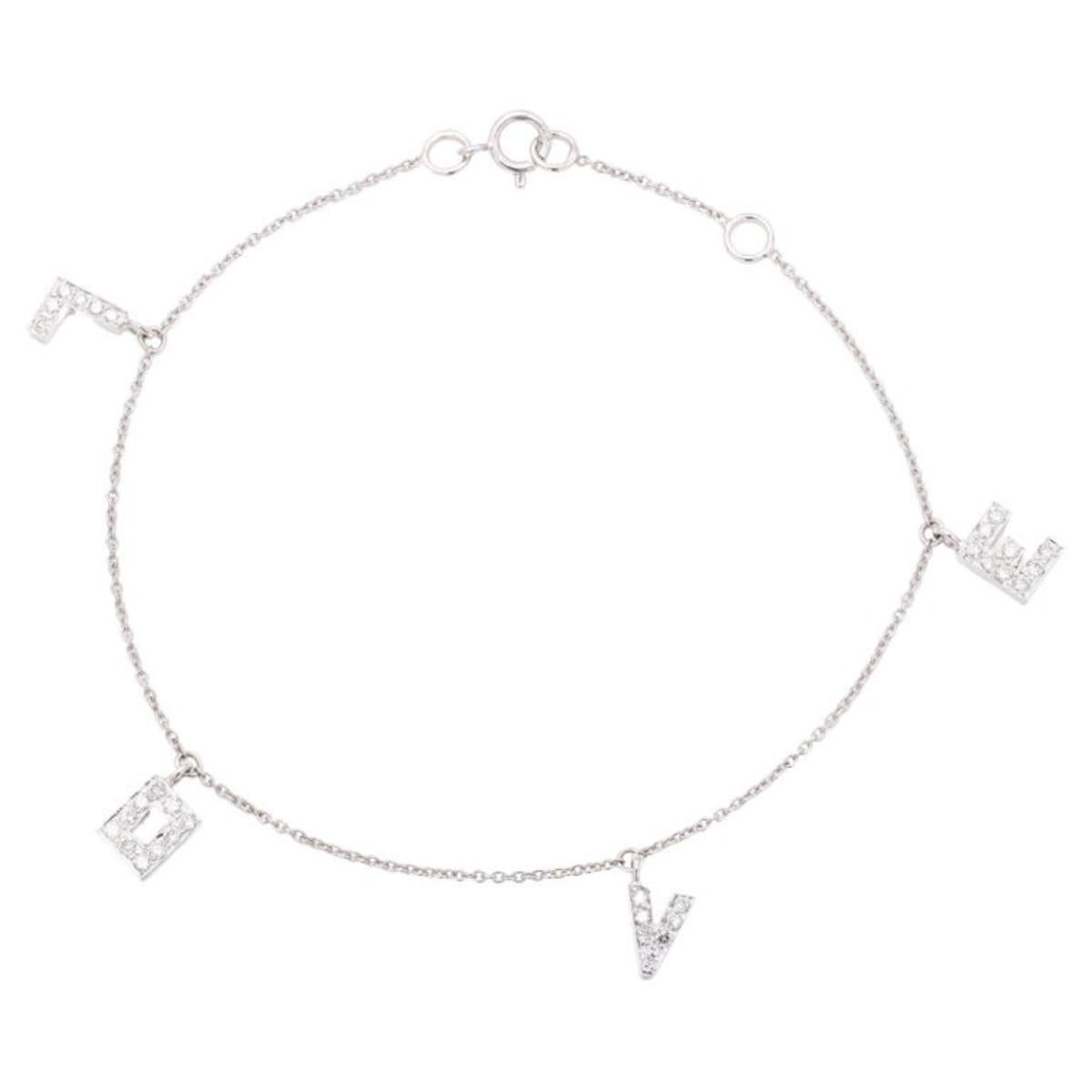 Women's Modernist Natural Diamond Love Charm Bracelet in 18K White Gold Gift for Her For Sale