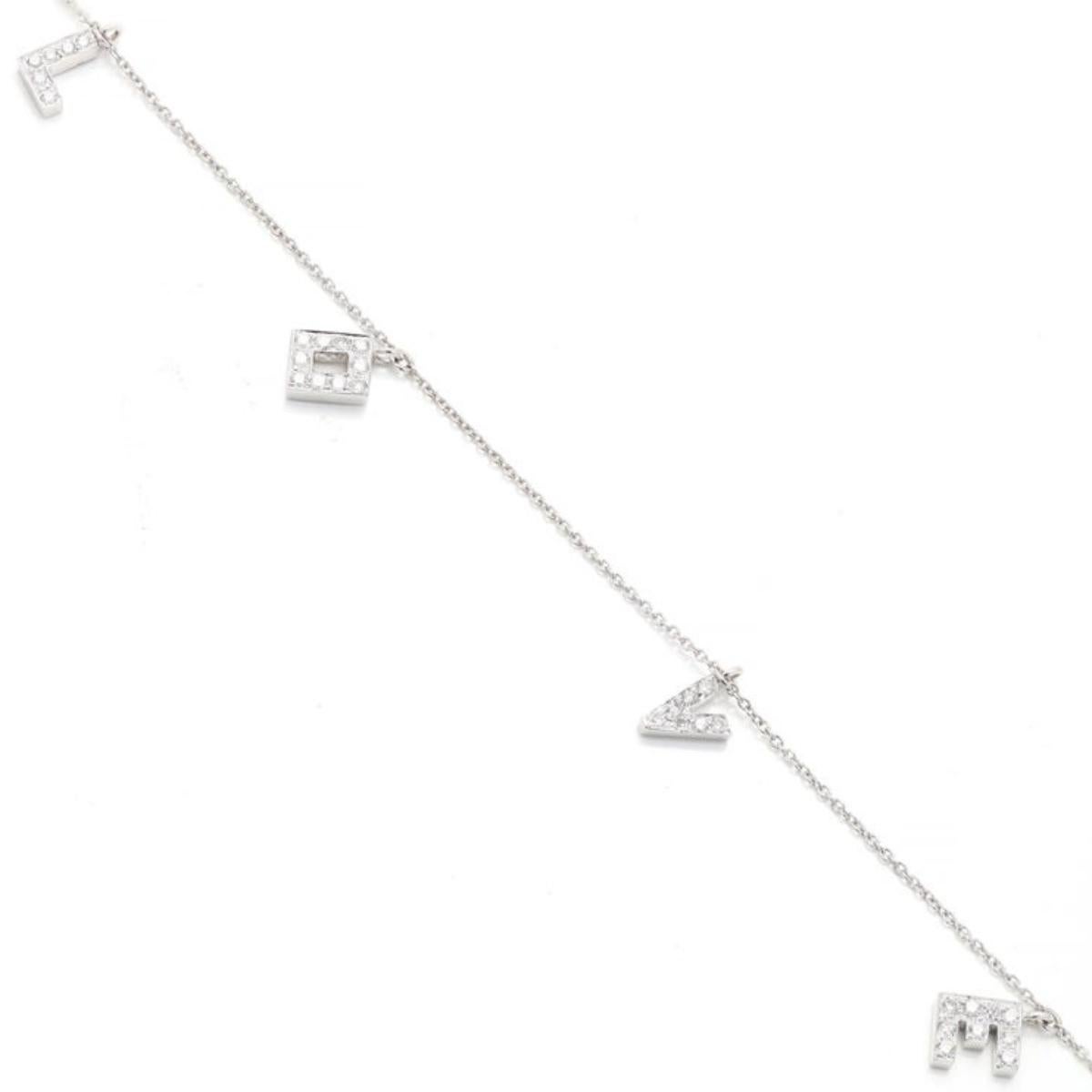 Modernist Natural Diamond Love Charm Bracelet in 18K White Gold Gift for Her For Sale 3