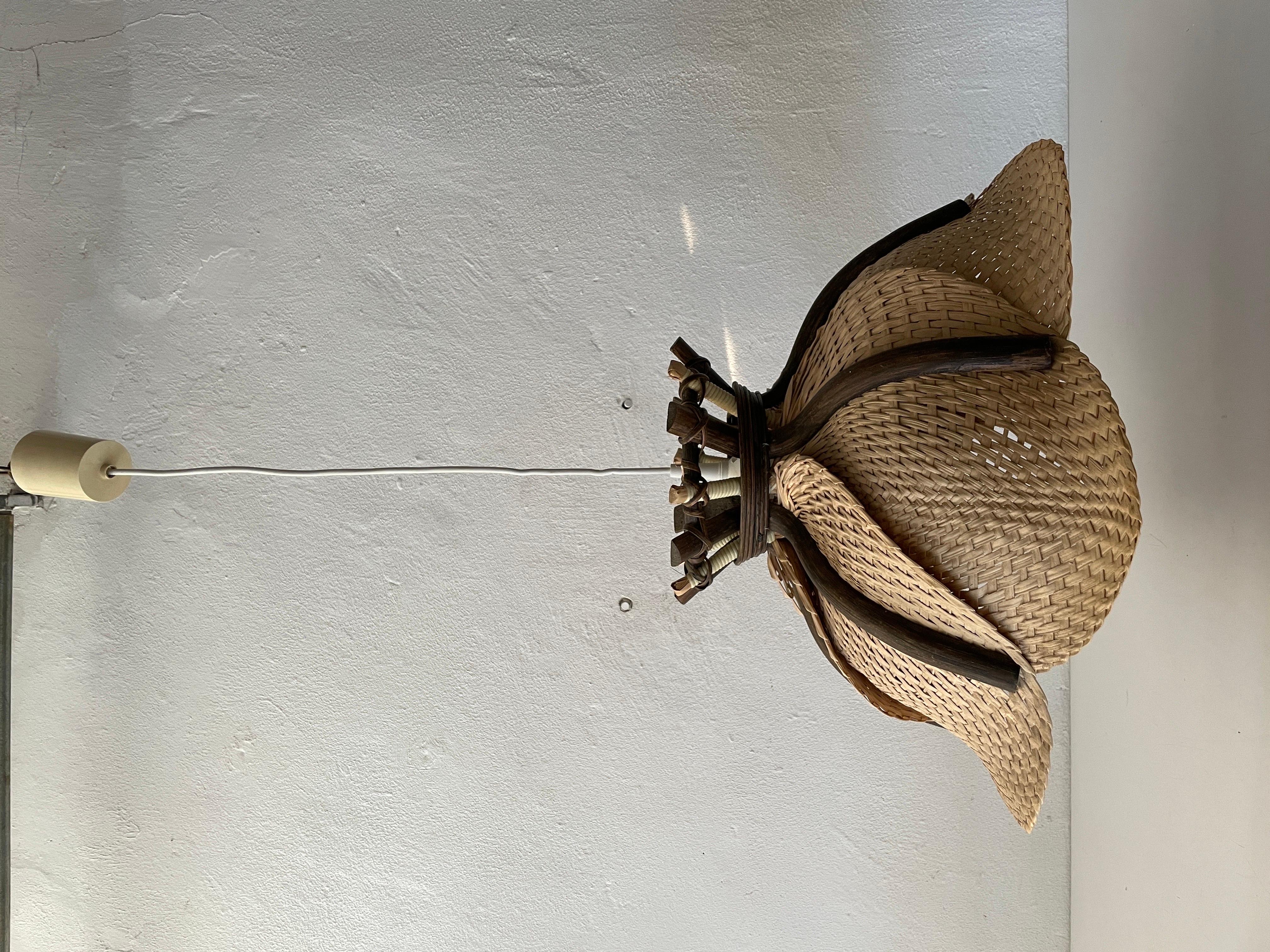 Mid-20th Century Modernist Natural Wicker Pendant Lamp, 1960s Germany For Sale
