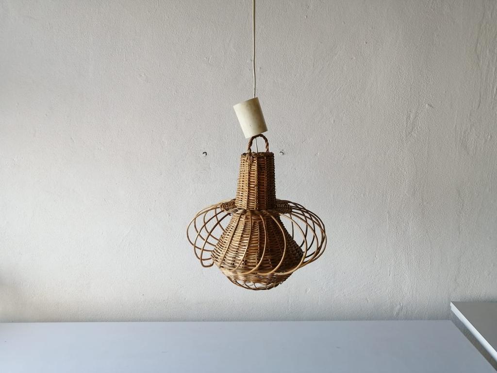 Mid-20th Century Modernist Natural Wicker Pendant Lamp, 1960s Germany