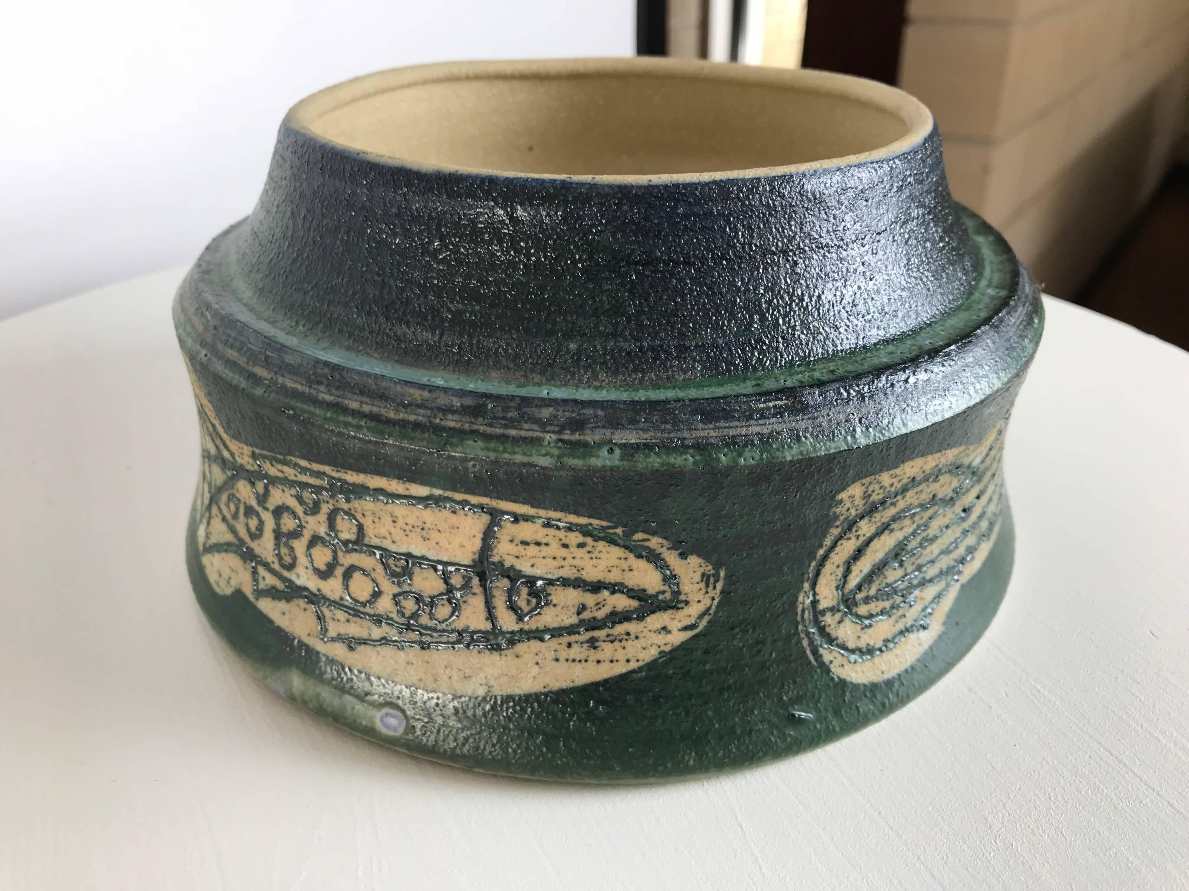 Modernist Neolithic Fish Studio Ceramic Bowl by Listed Artist Frank Colson 5