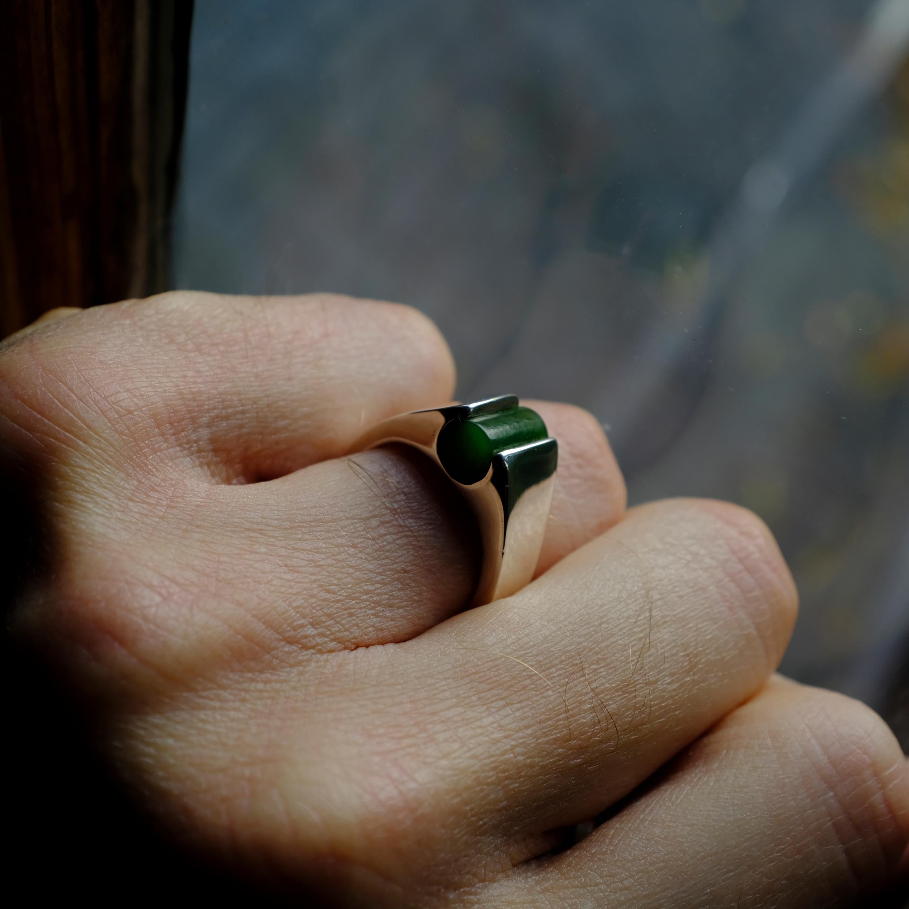 Modernist Nephrite Jade Ring in Silver 5