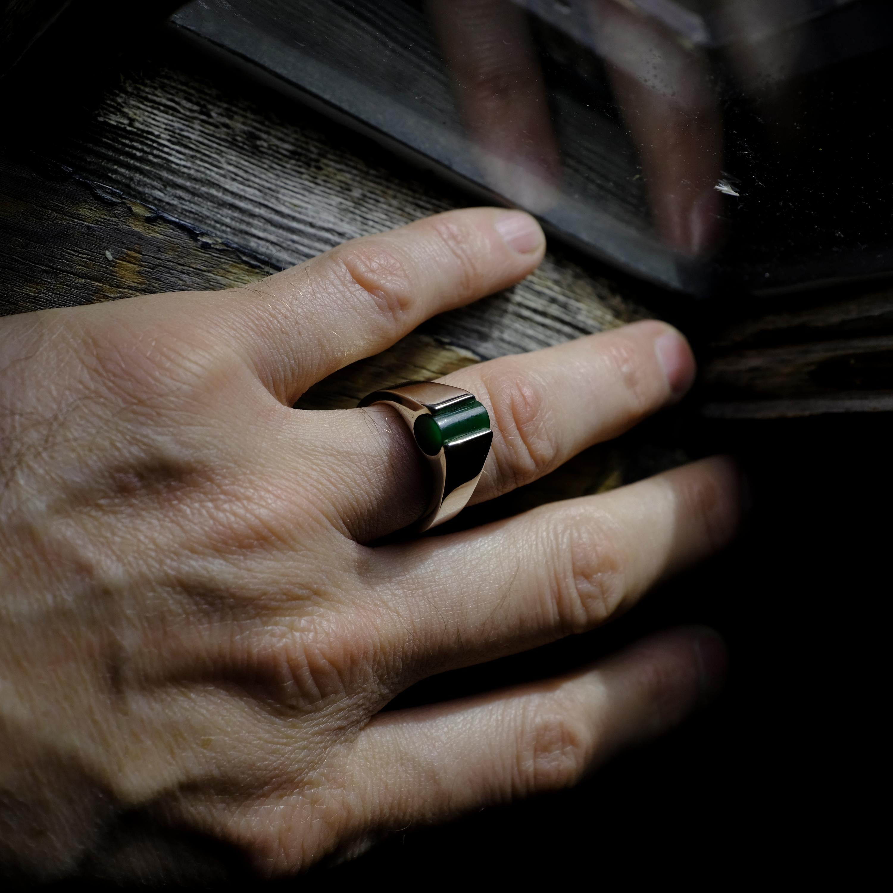 Modernist Nephrite Jade Ring in Silver 6