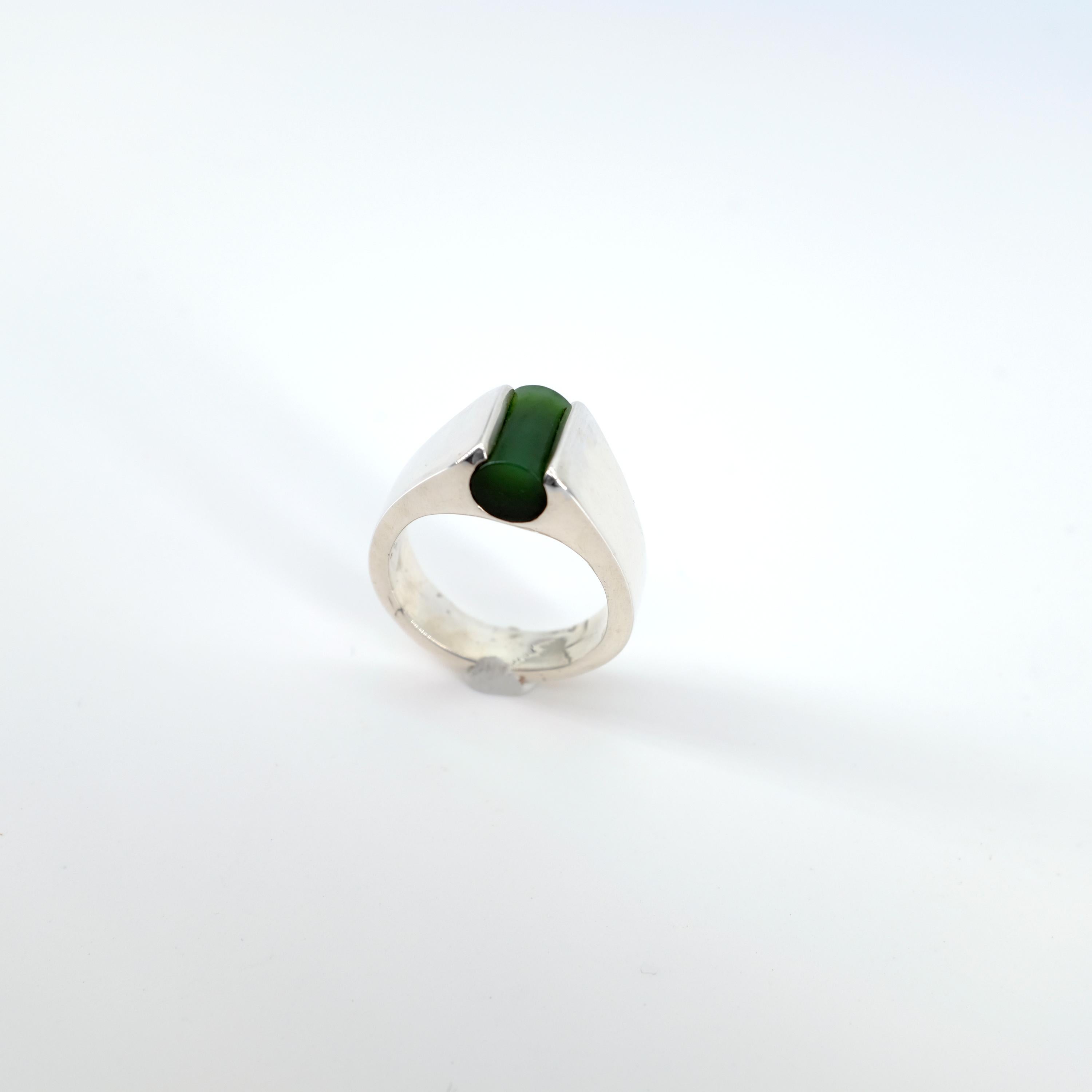 Modernist Nephrite Jade Ring in Silver 1