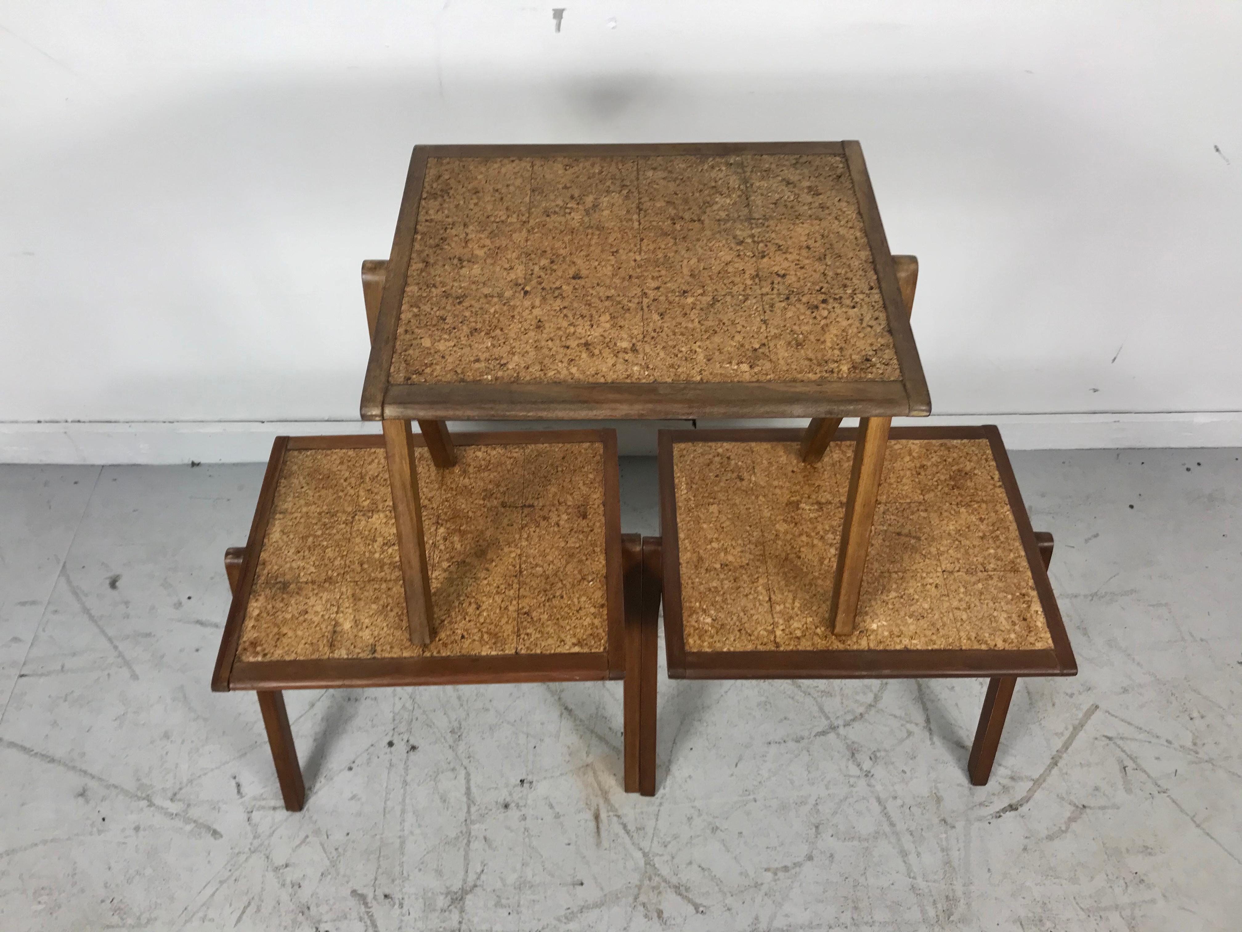 Modernist Nesting, Stacking Cork Top Tables by Bob Roukema for Jon Jansen For Sale 3