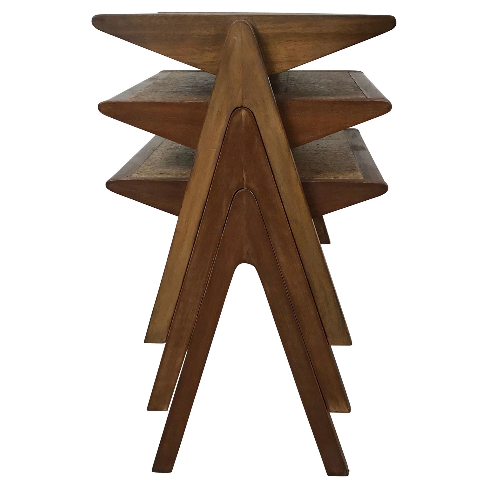 Modernist Nesting, Stacking Cork Top Tables by Bob Roukema for Jon Jansen For Sale