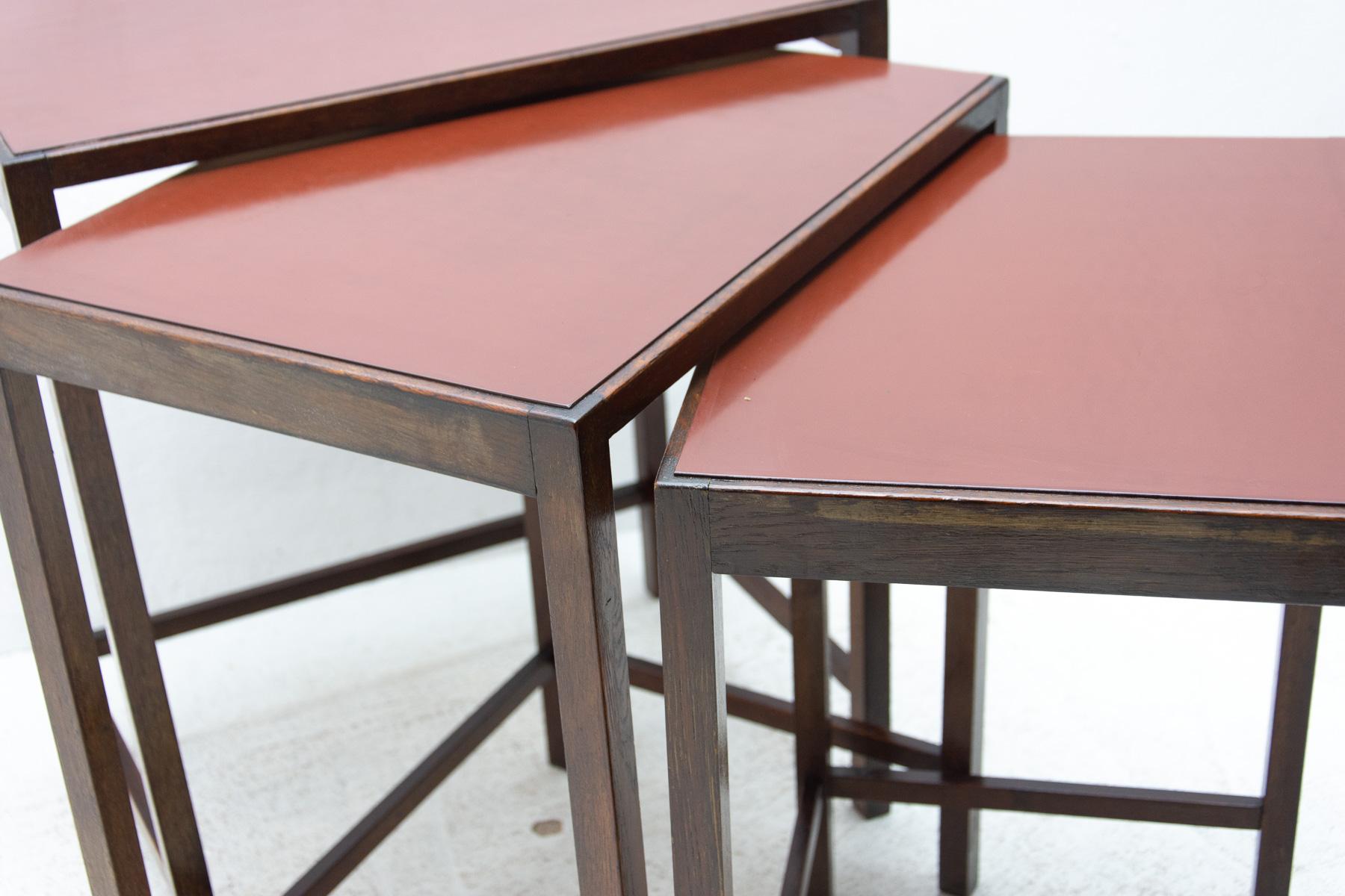 Stained Modernist Nesting Tables H-50 Designed by Jindrich Halabala, Set of 3 For Sale