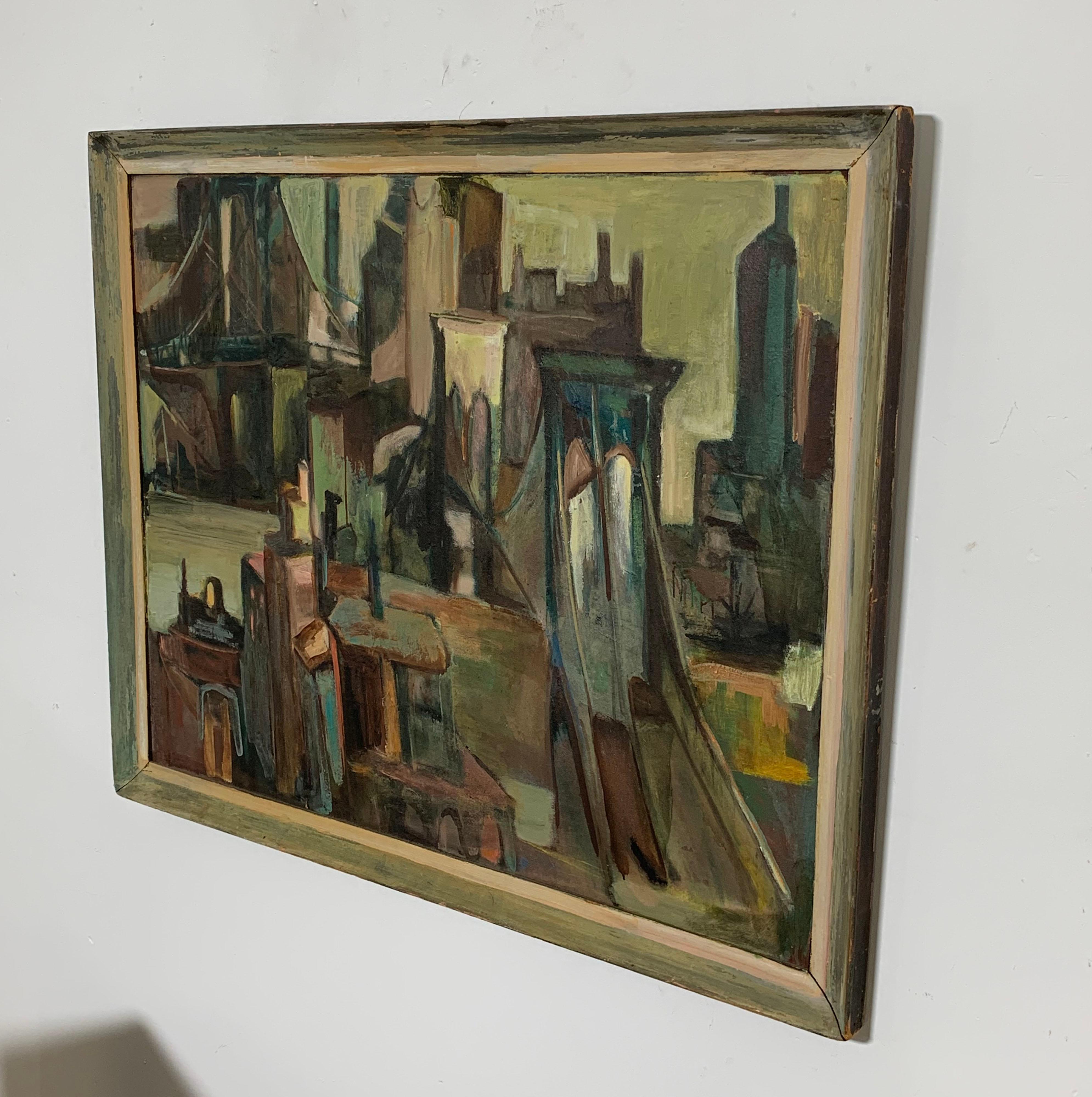 Mid-20th Century Modernist New York Landscape Painting Signed B. Simmons, Dated 1957