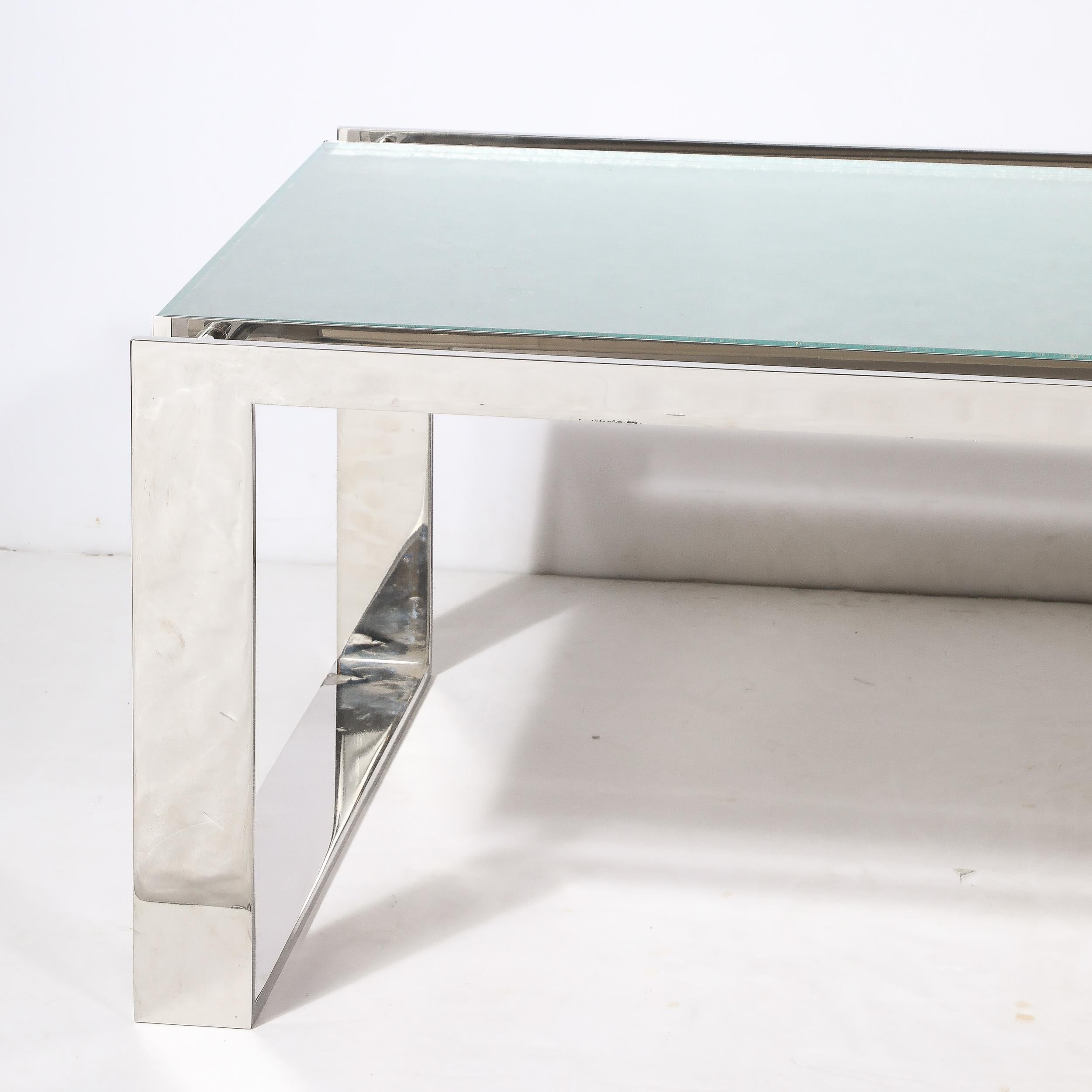 American Modernist Nickel  and Lucite Glacial Cocktail Table by Lorin Marsh For Sale