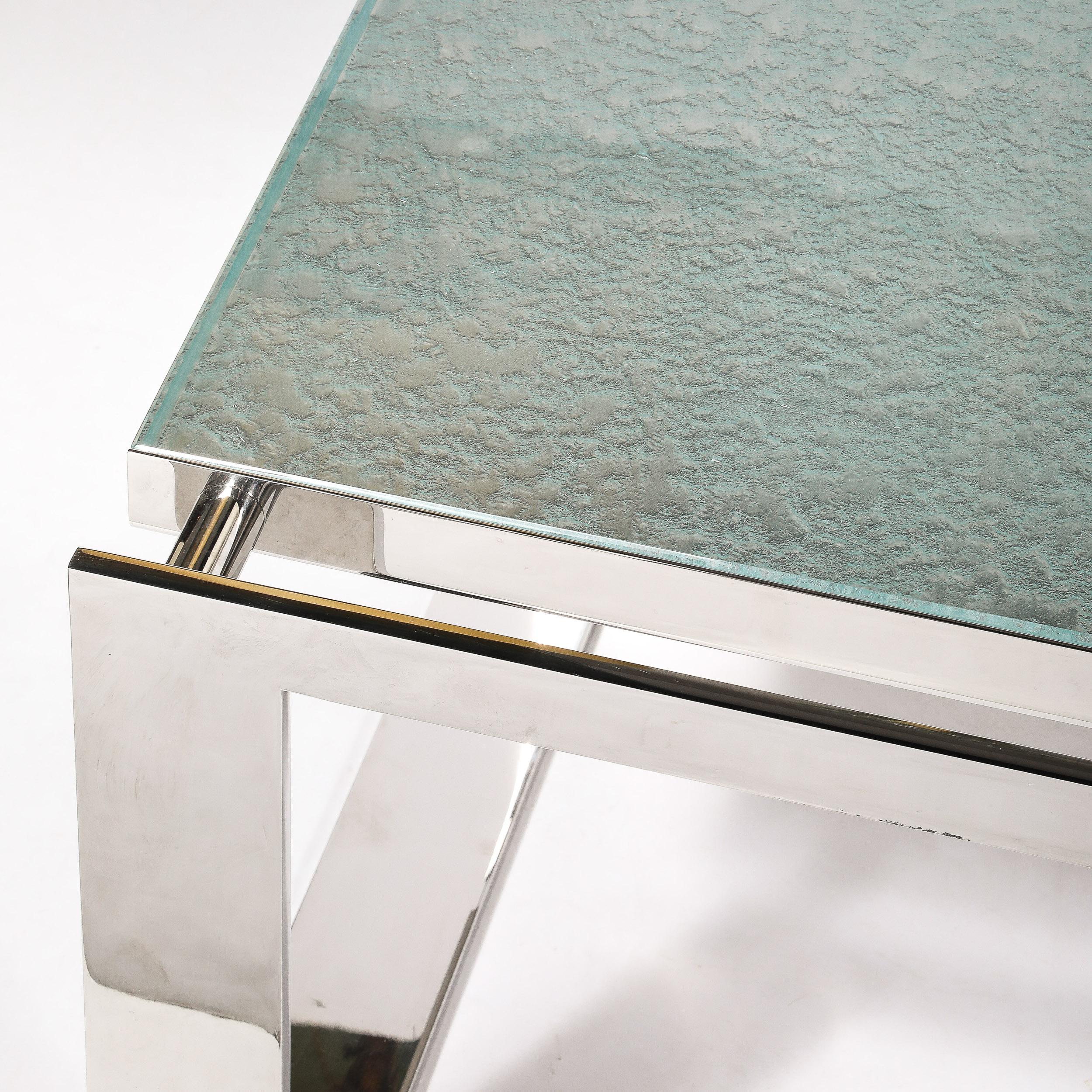 Chrome Modernist Nickel  and Lucite Glacial Cocktail Table by Lorin Marsh For Sale