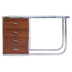 Modernist Nickel and Mahogany Desk
