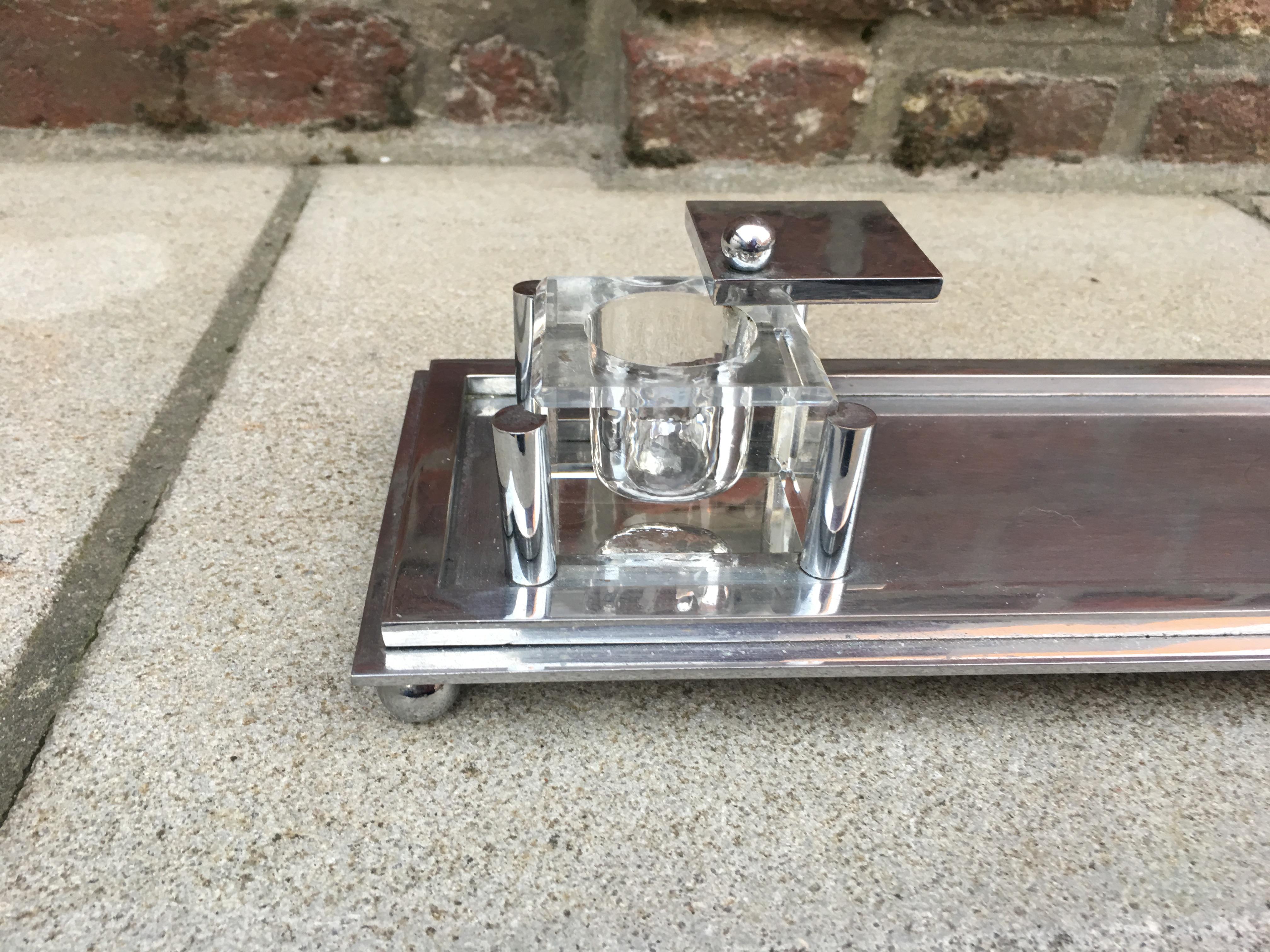 Modernist Nickel Bronze Art Deco Inkwell, Attributed to Jacques Adnet For Sale 5