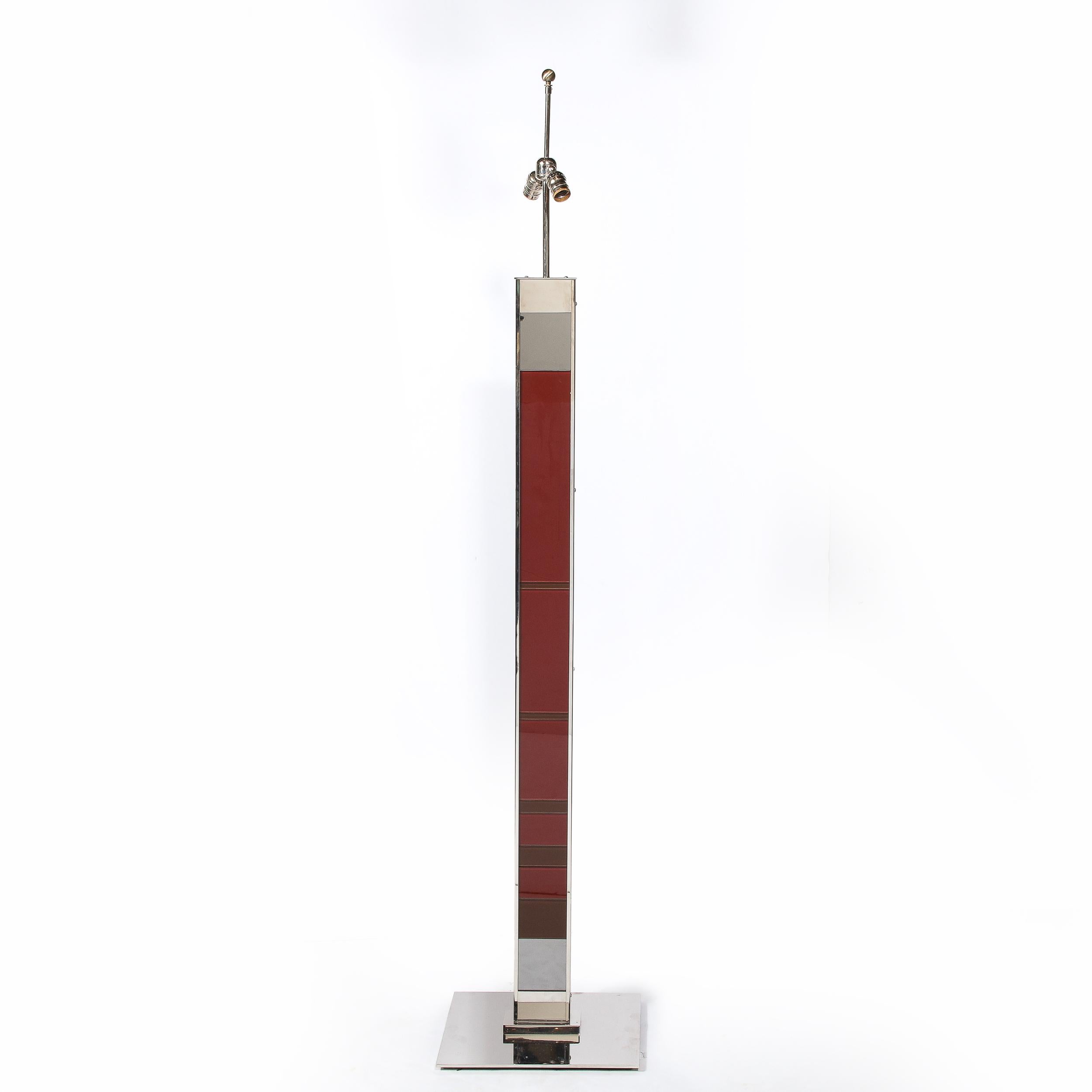 Modernist Nickel Floor Lamp with Stacked Oxblood, Umber, and Smoked Glass Body 5