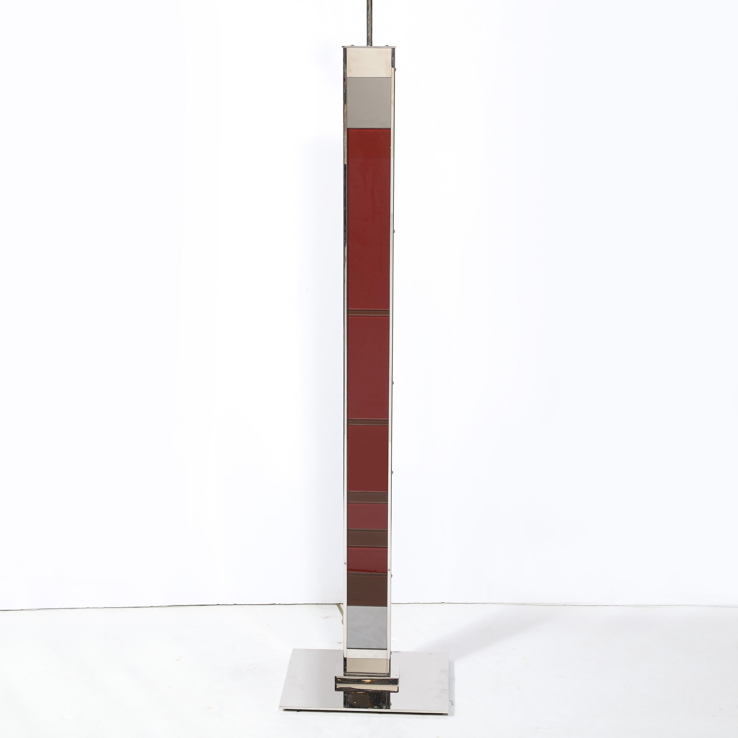Modernist Nickel Floor Lamp with Stacked Oxblood, Umber, and Smoked Glass Body 6