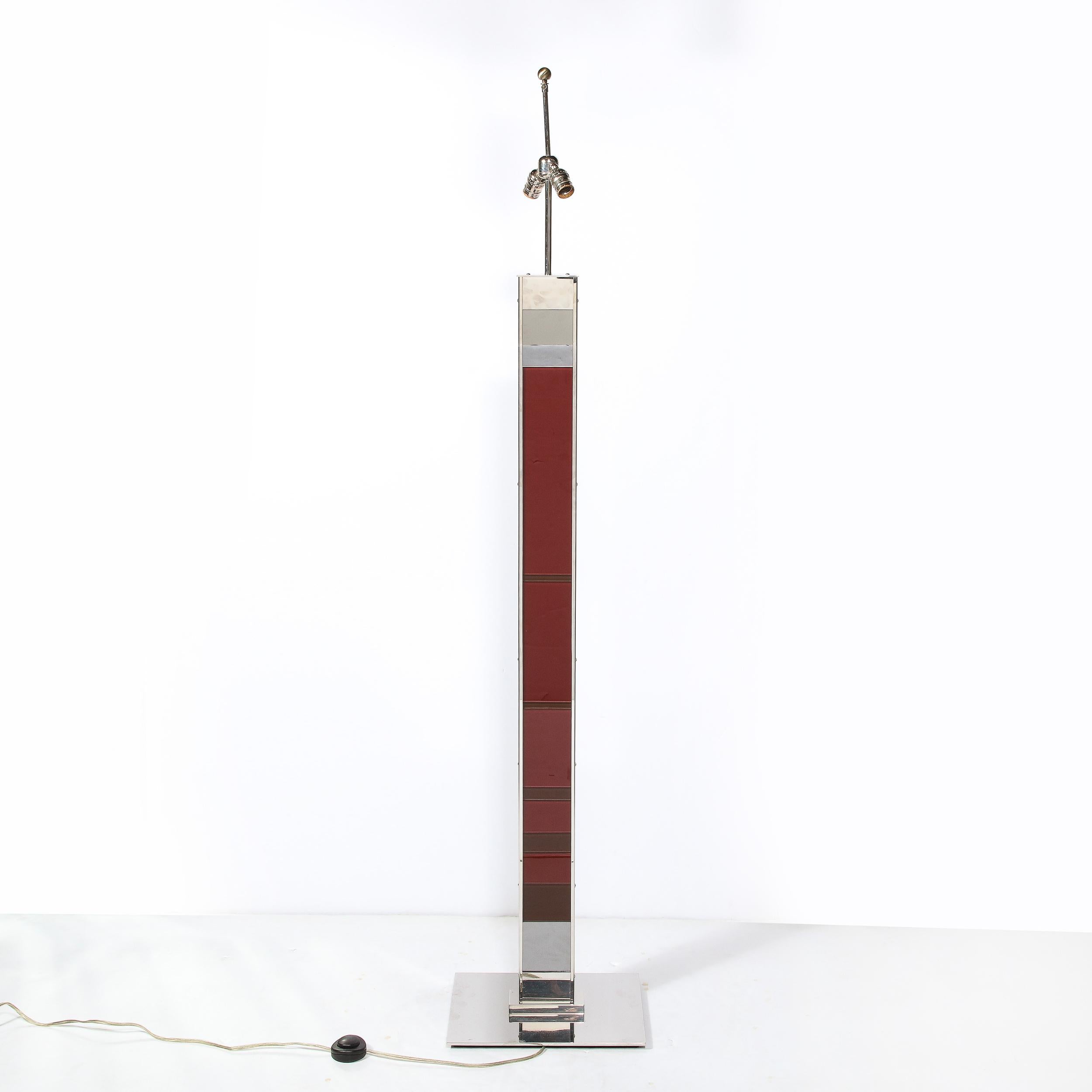 Modernist Nickel Floor Lamp with Stacked Oxblood, Umber, and Smoked Glass Body 8