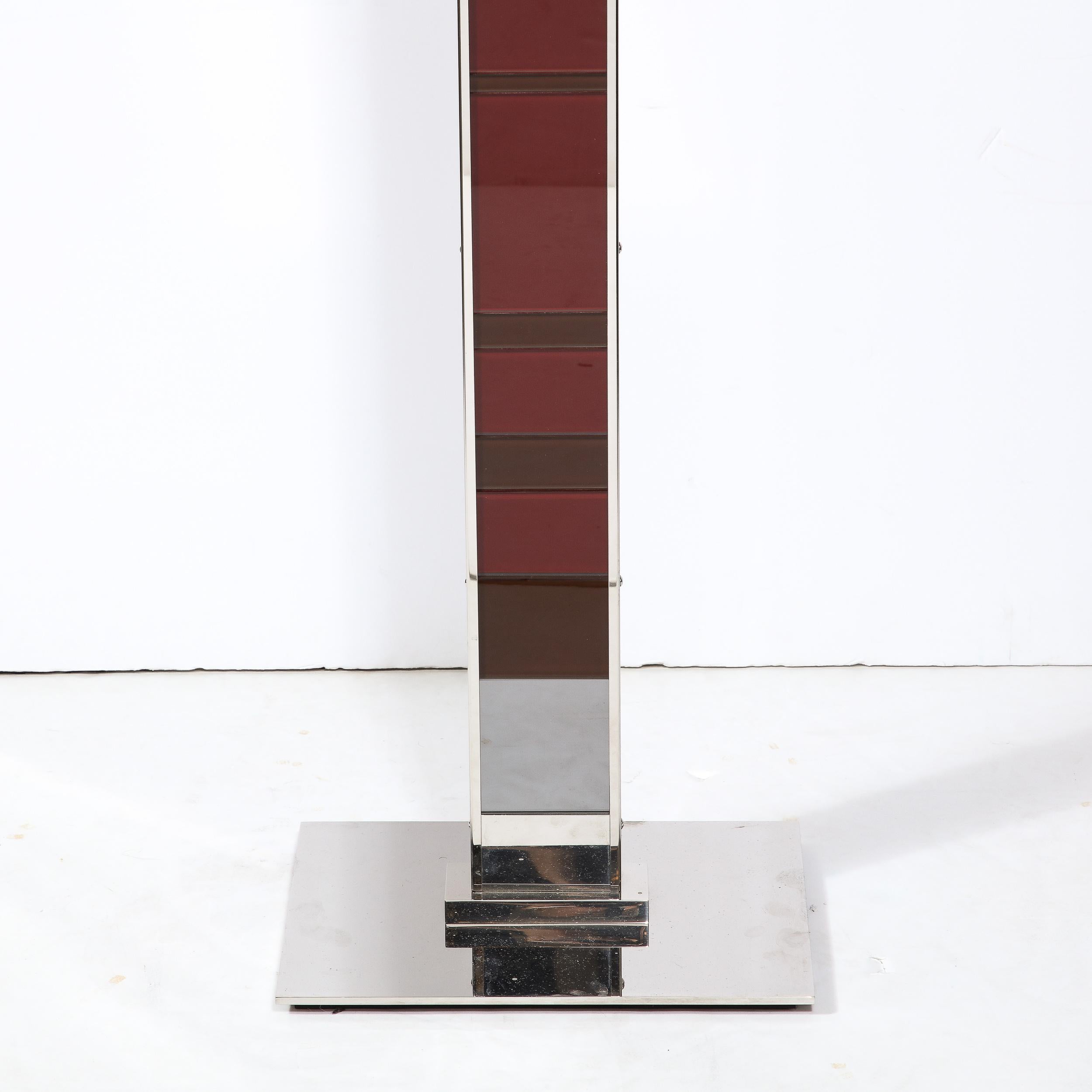 Italian Modernist Nickel Floor Lamp with Stacked Oxblood, Umber, and Smoked Glass Body