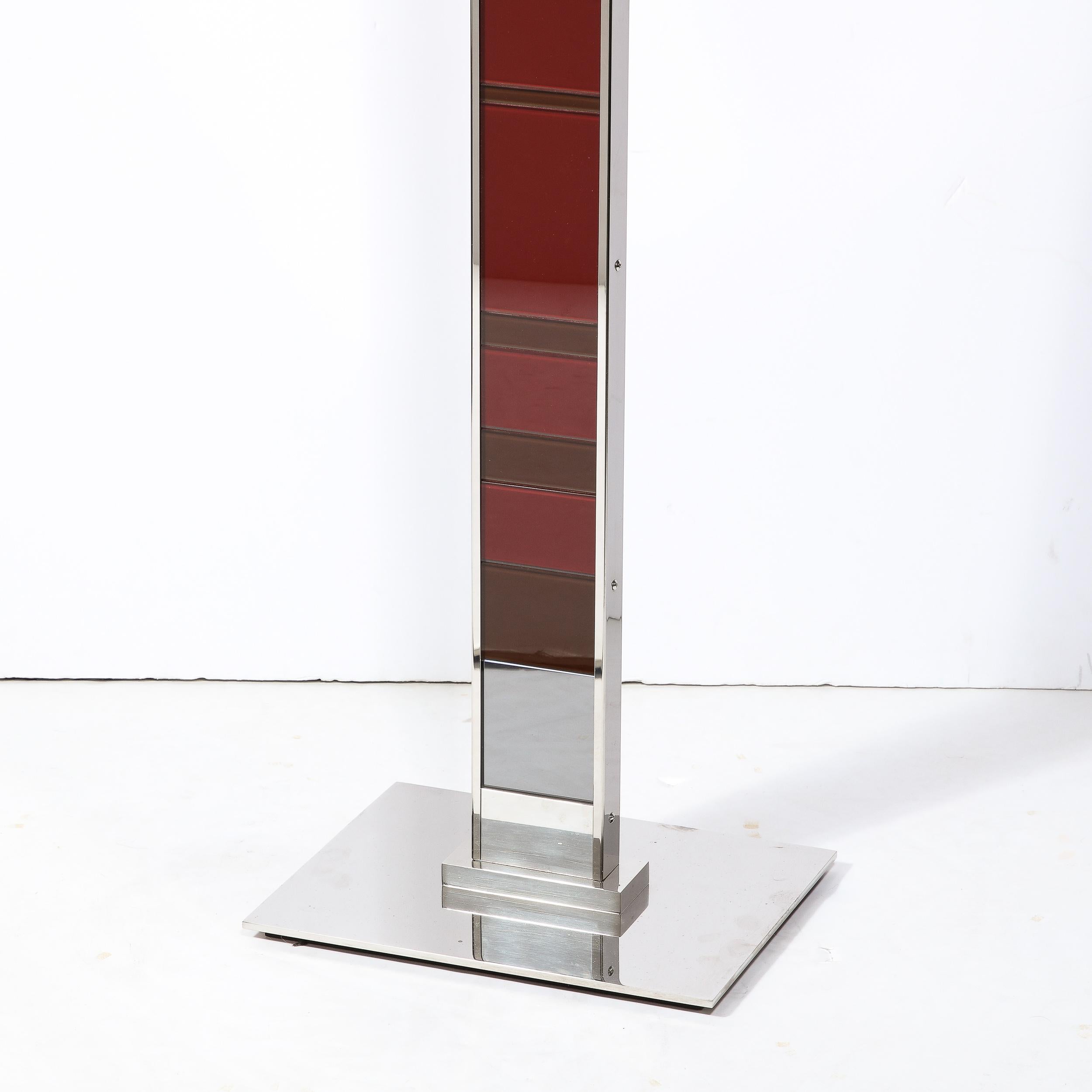 20th Century Modernist Nickel Floor Lamp with Stacked Oxblood, Umber, and Smoked Glass Body