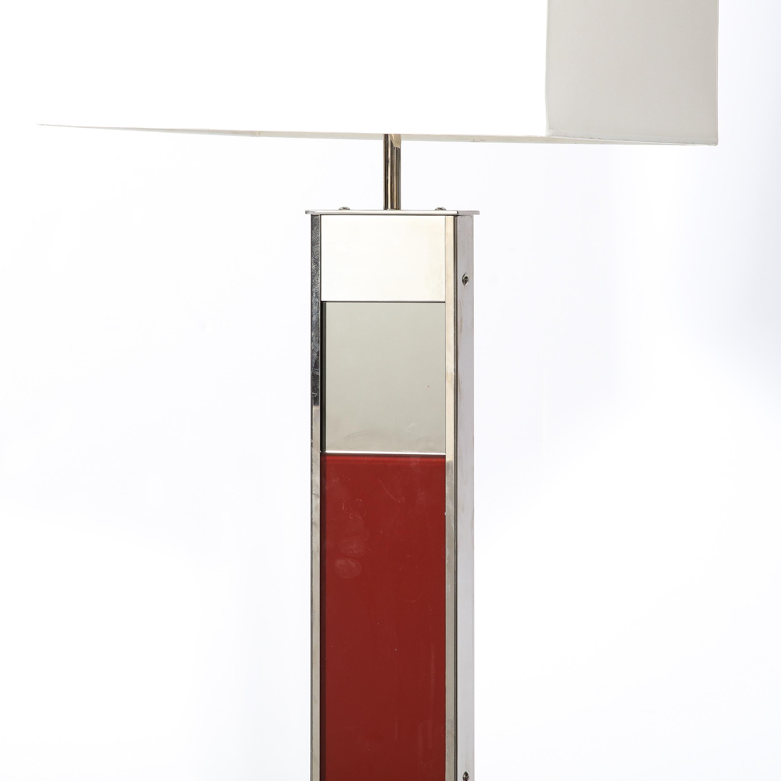 Modernist Nickel Floor Lamp with Stacked Oxblood, Umber, and Smoked Glass Body 1