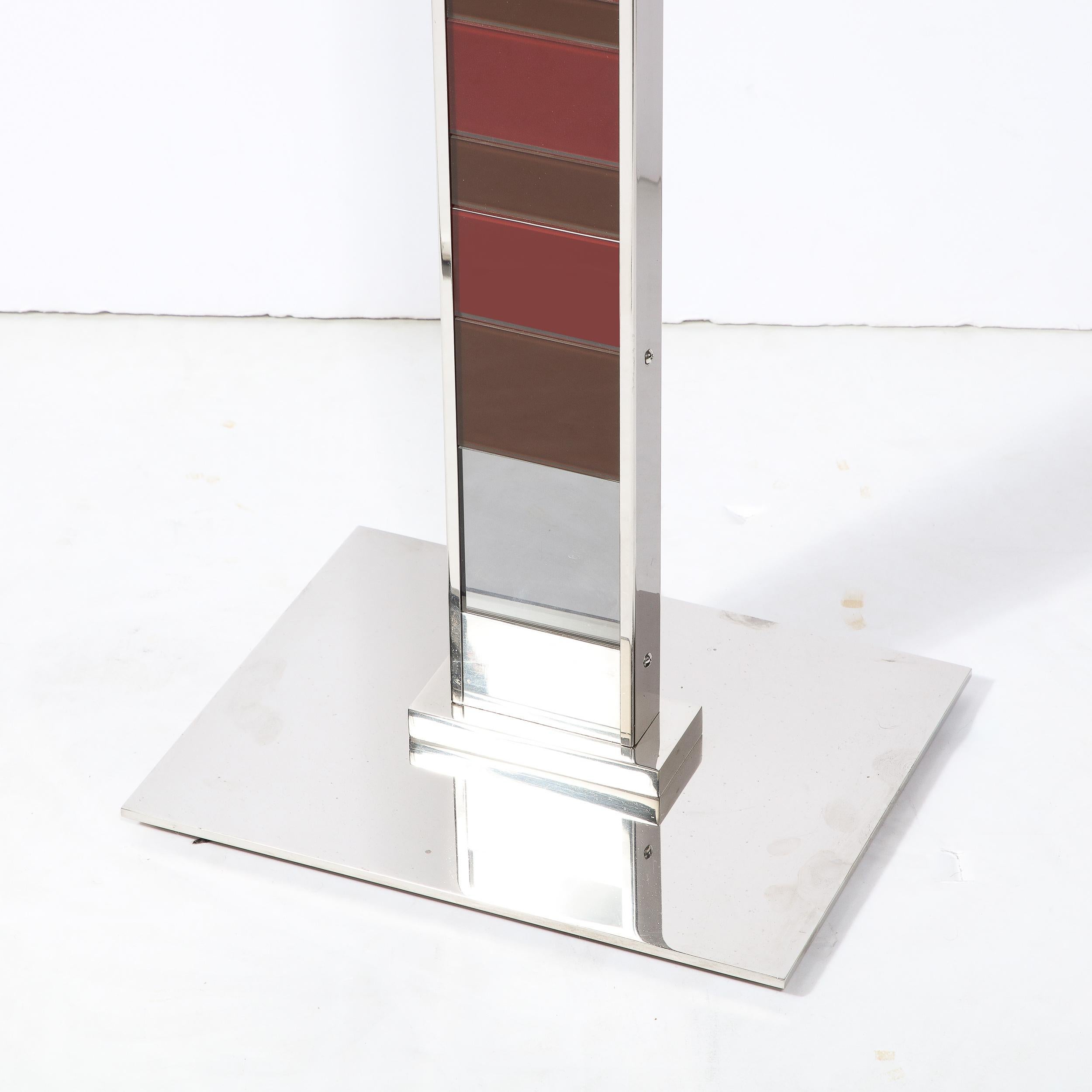 Modernist Nickel Floor Lamp with Stacked Oxblood, Umber, and Smoked Glass Body 2
