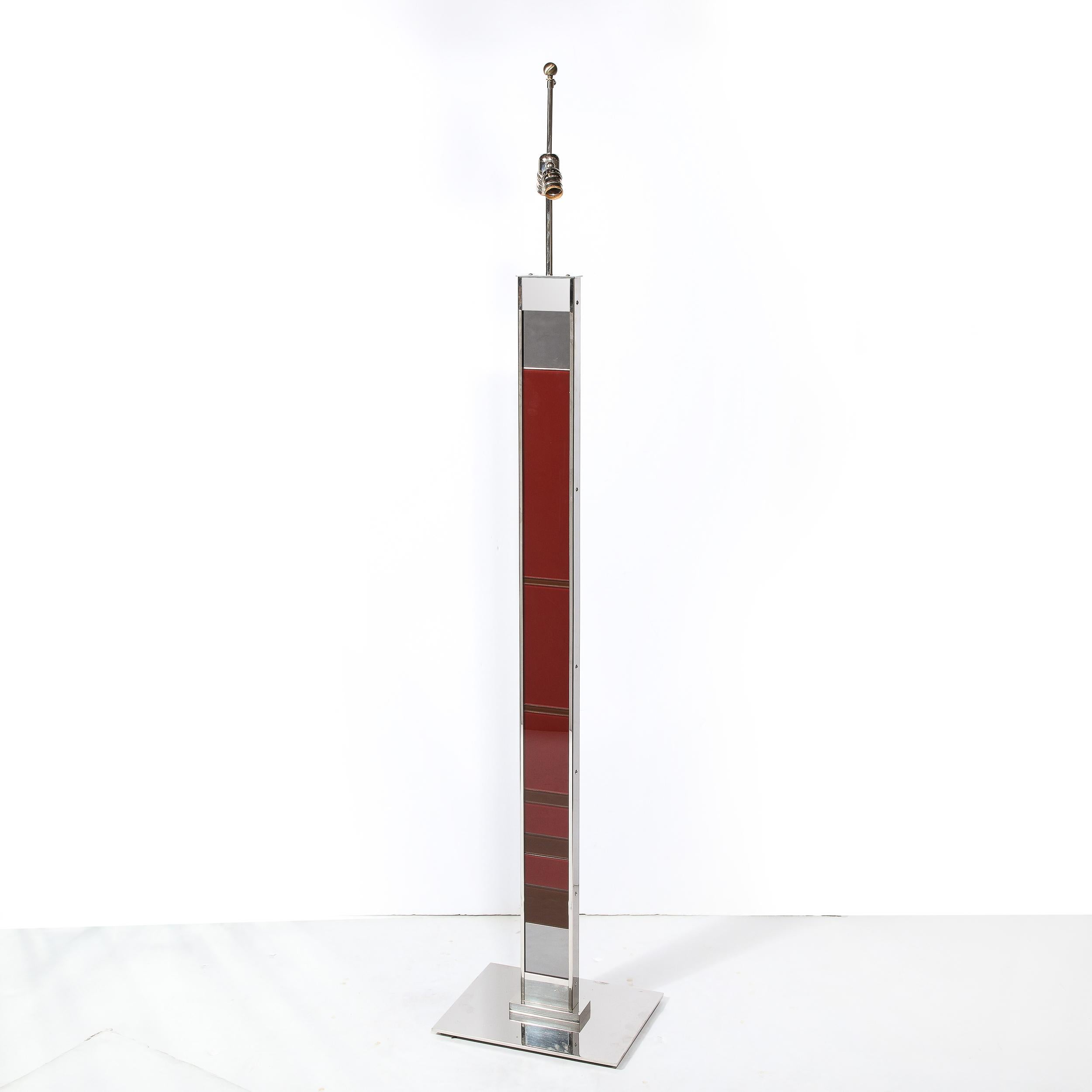 Modernist Nickel Floor Lamp with Stacked Oxblood, Umber, and Smoked Glass Body 3