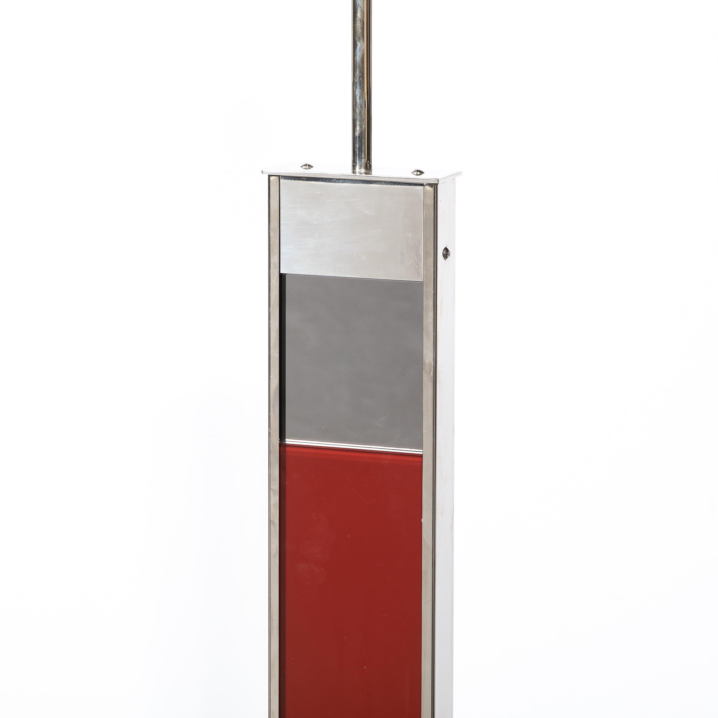 Modernist Nickel Floor Lamp with Stacked Oxblood, Umber, and Smoked Glass Body 4