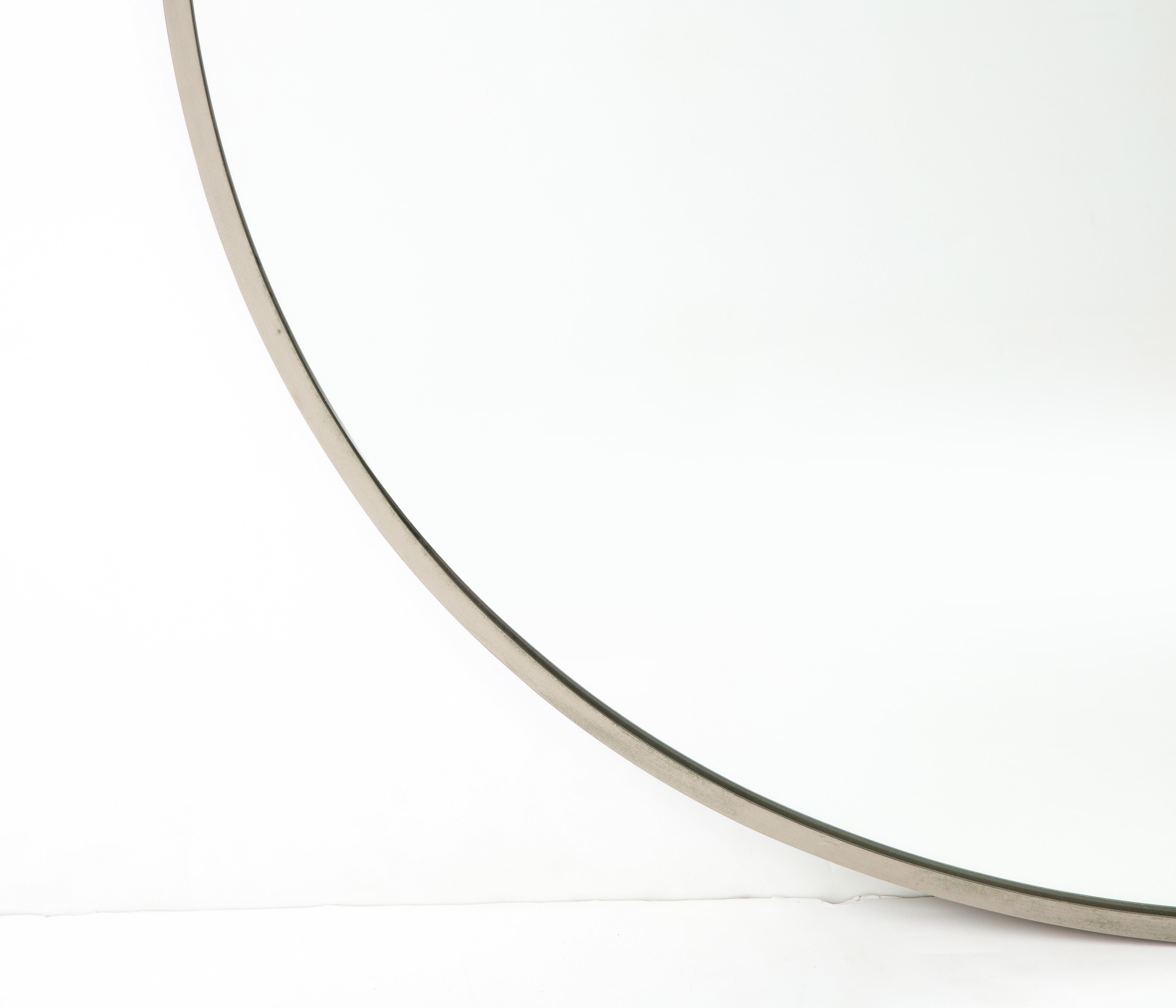 Modernist Nickel Framed Mirror, Italy, circa 1950 In Good Condition For Sale In Brooklyn, NY