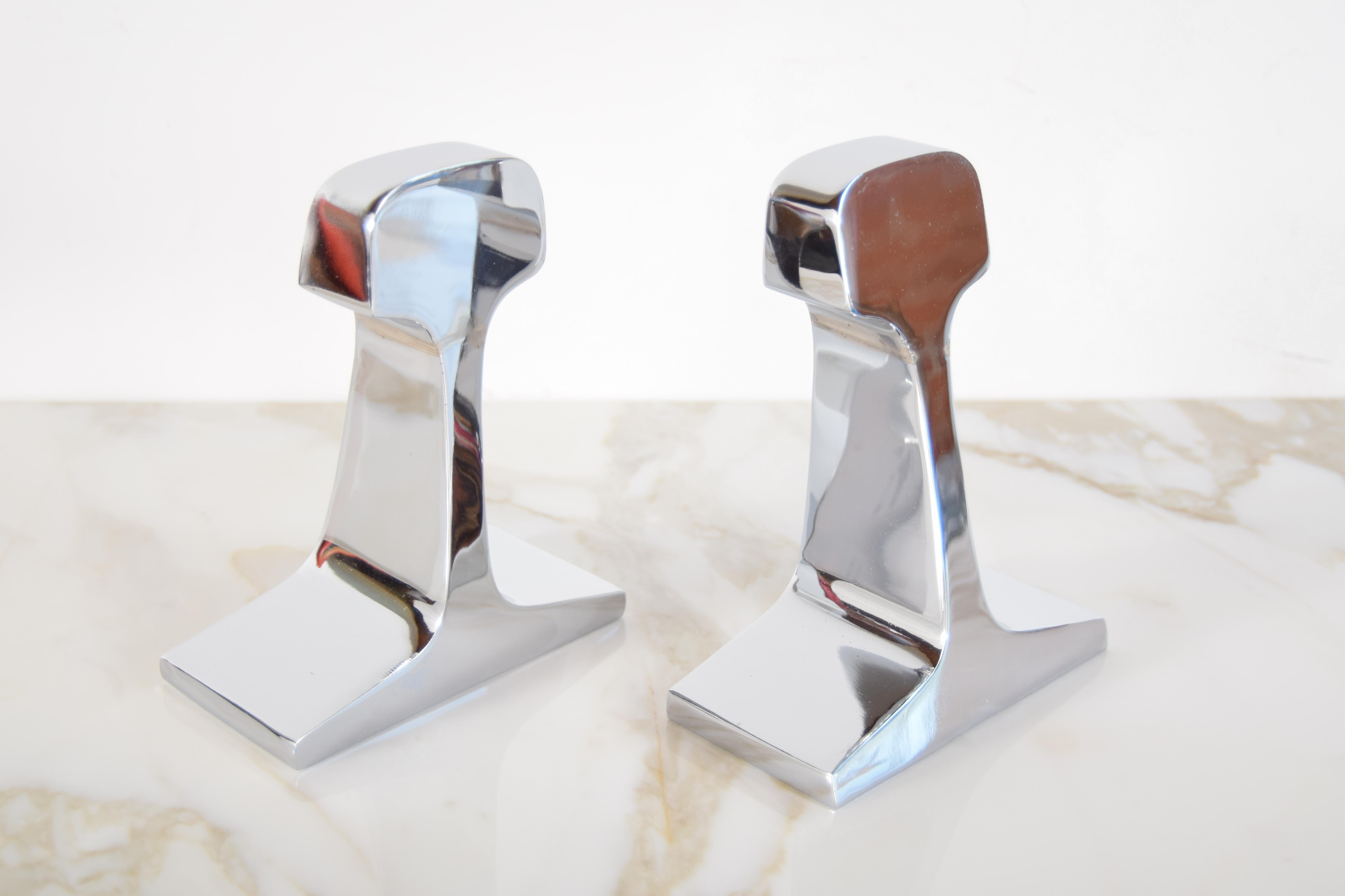 Mid-Century Modern Modernist Nickel-Plated Railroad Tie Bookends