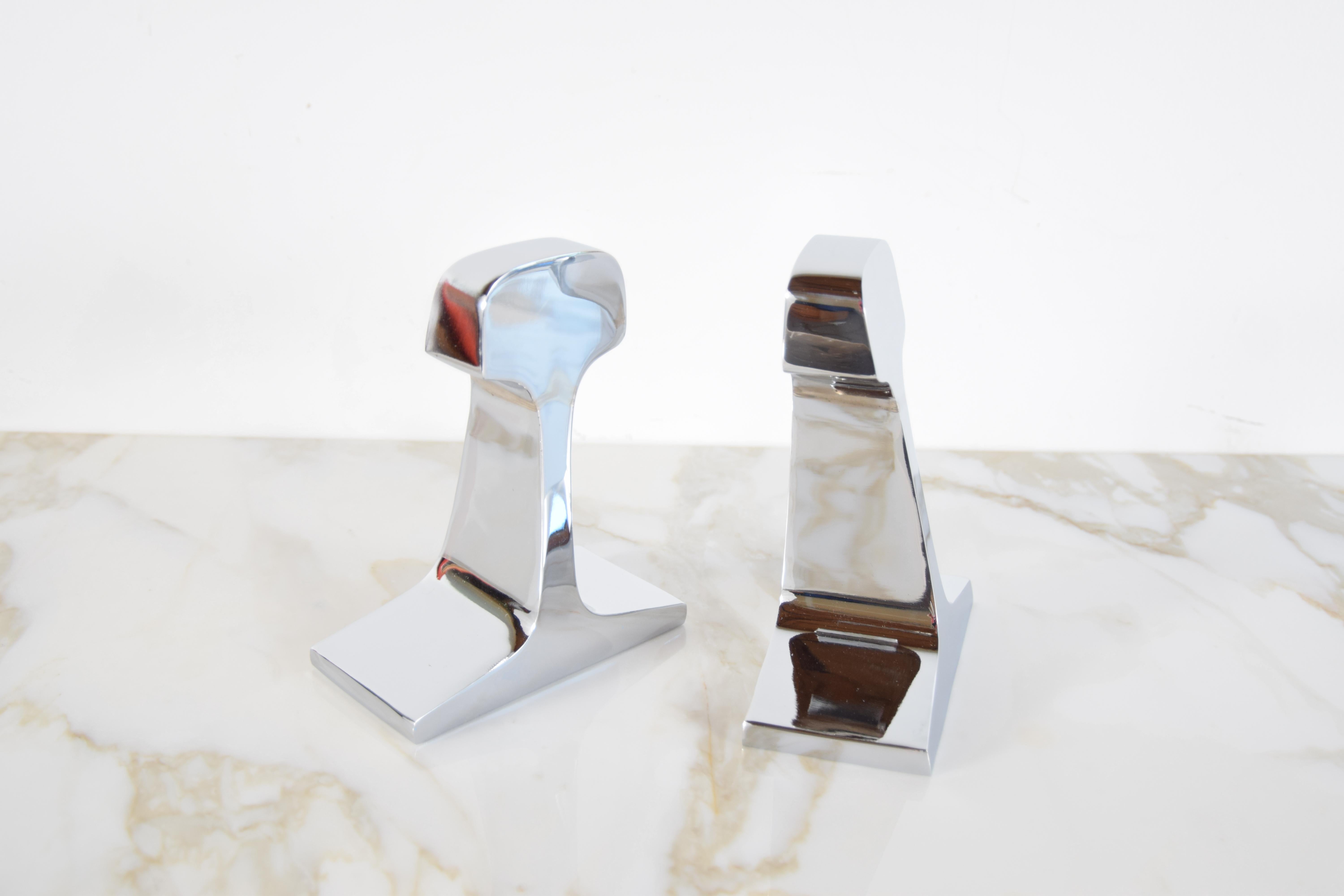 American Modernist Nickel-Plated Railroad Tie Bookends