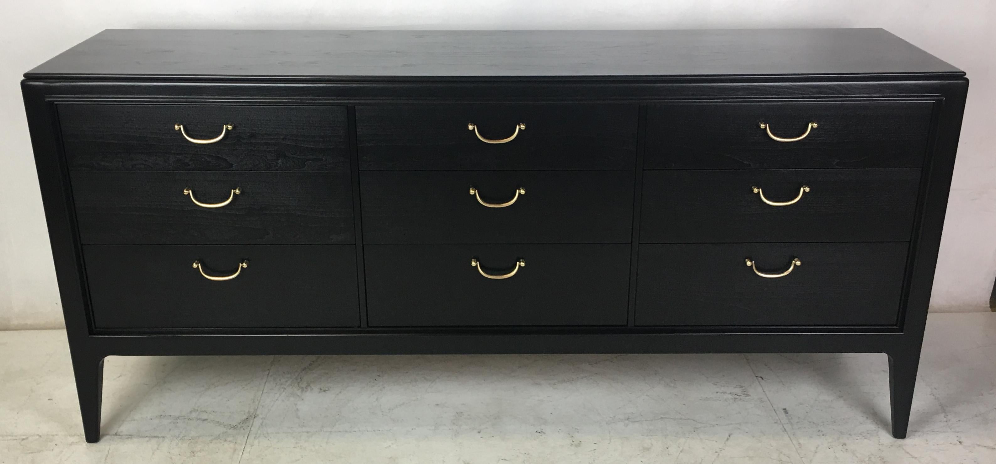 Mid-Century Modern NeoClassical Modern Nine-Drawer Ebonized Walnut Dresser 