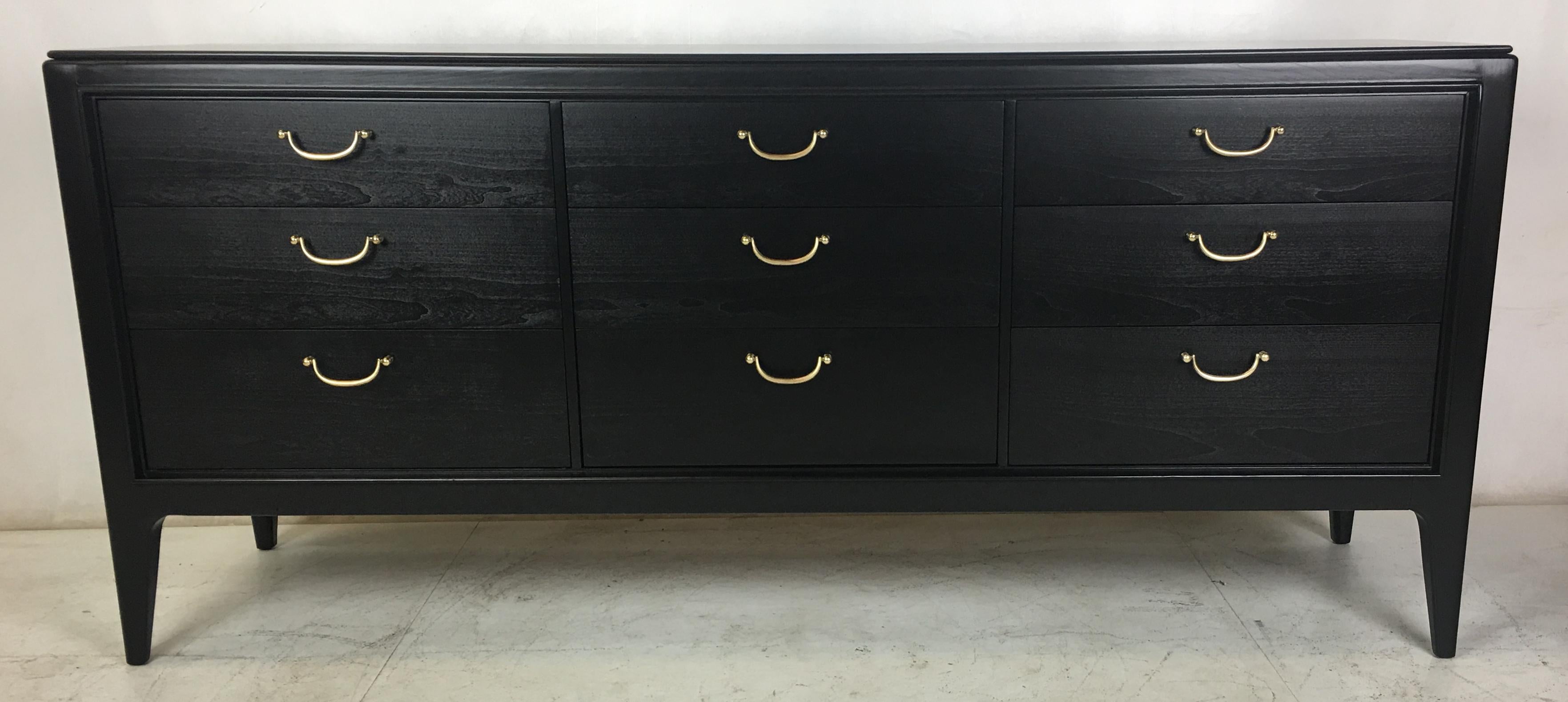 NeoClassical Modern Nine-Drawer Ebonized Walnut Dresser  In Excellent Condition In Danville, CA