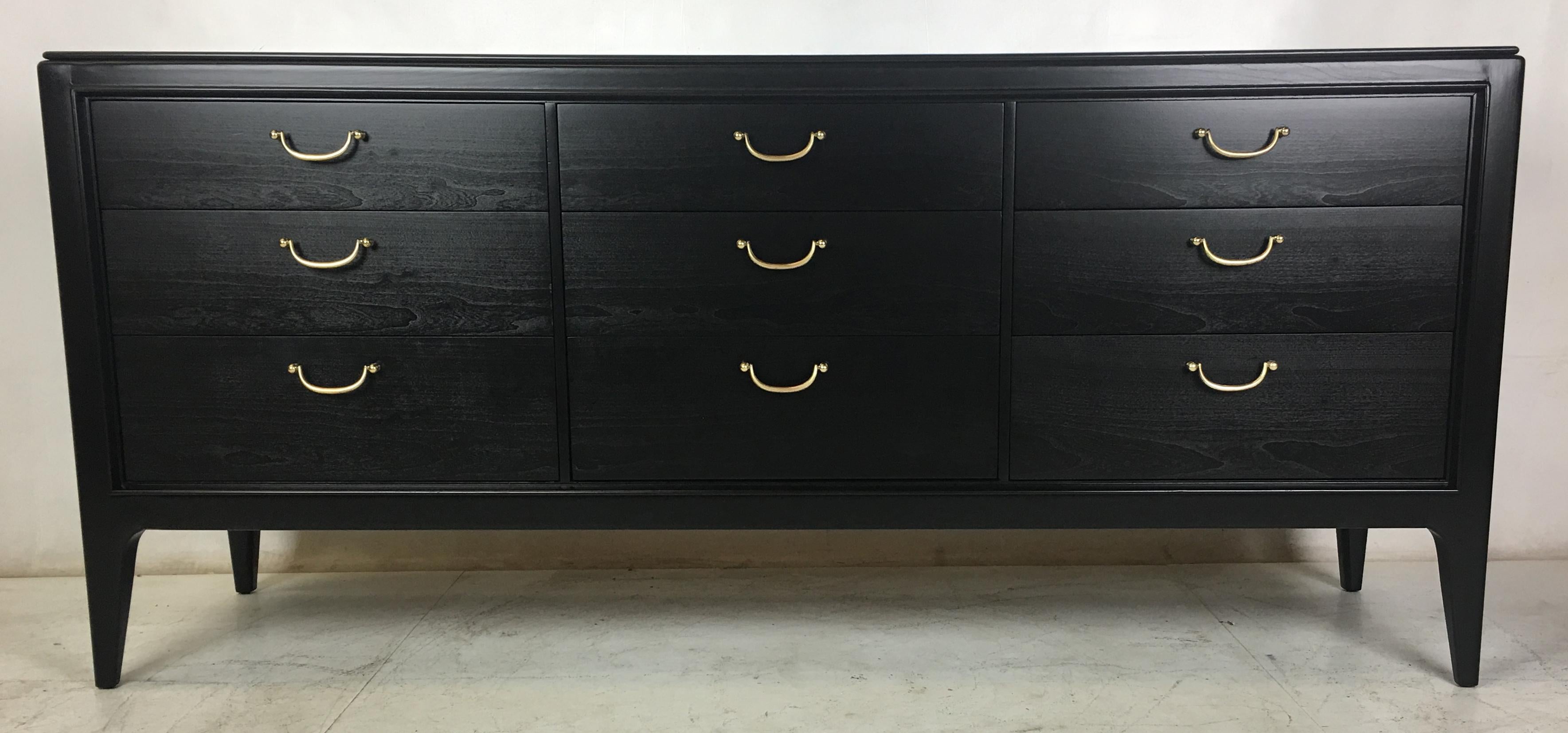 Mid-20th Century NeoClassical Modern Nine-Drawer Ebonized Walnut Dresser 