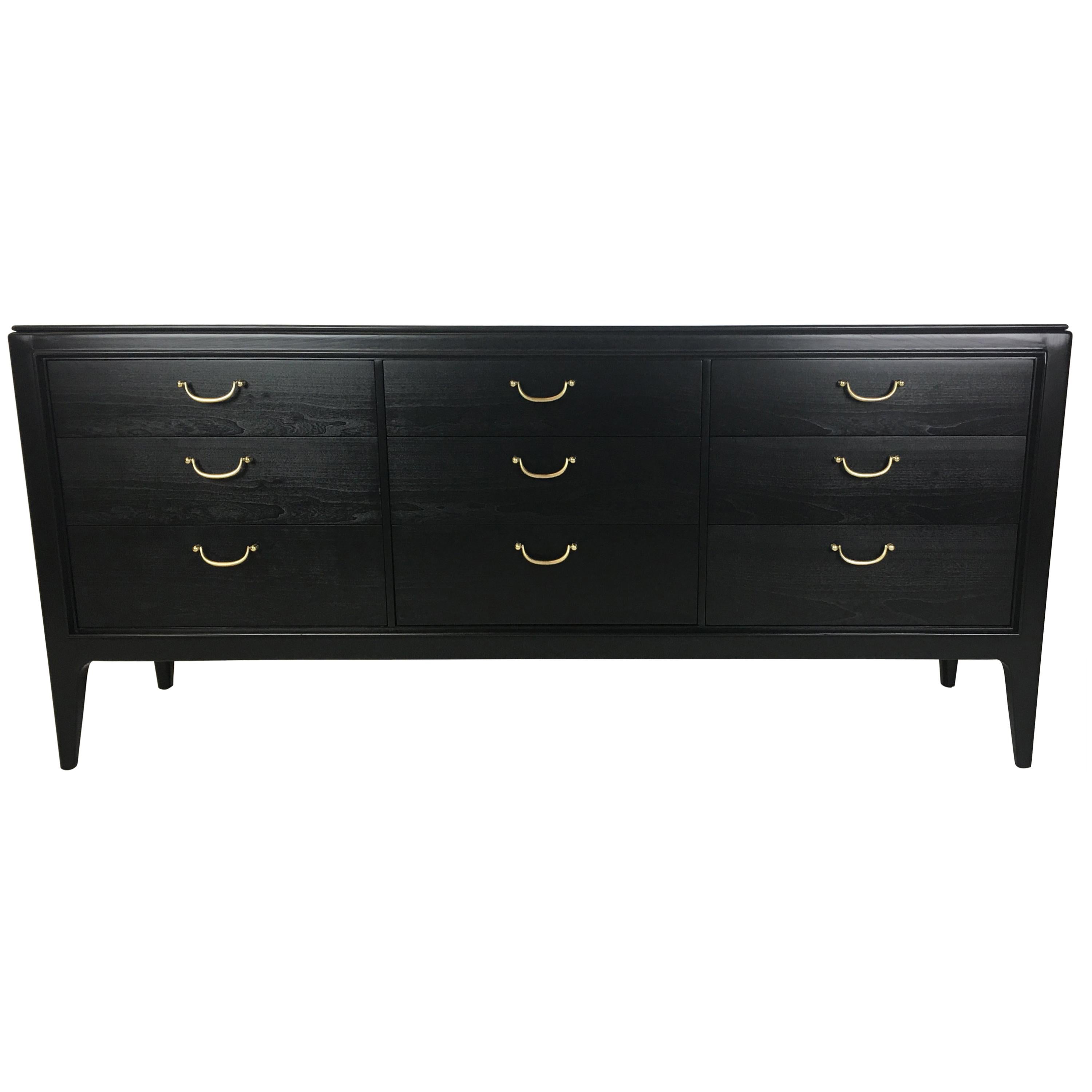 NeoClassical Modern Nine-Drawer Ebonized Walnut Dresser 