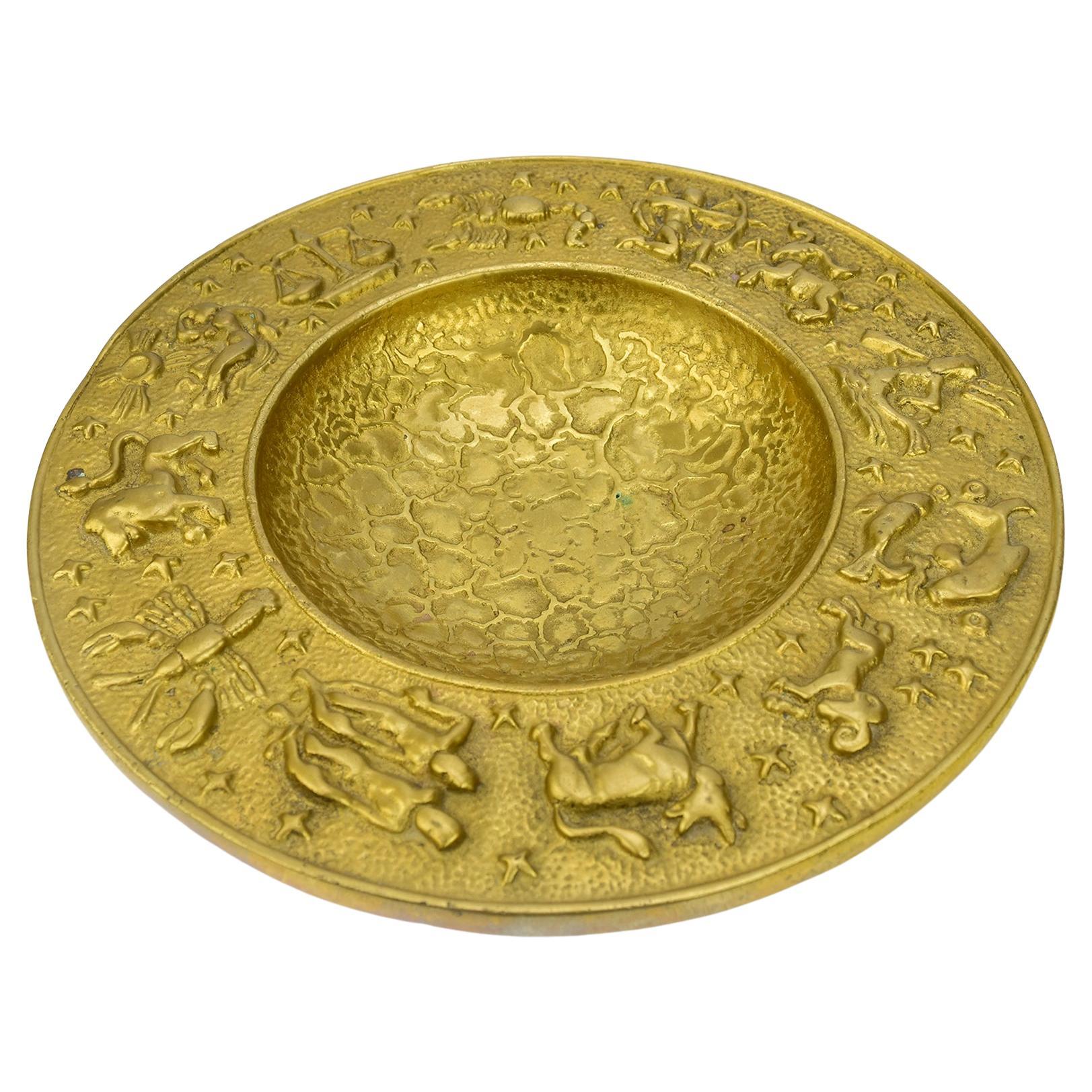 Modernist Nordisk Malm Dänisch Bronze Zodiac Schüssel Gericht Keep All Vide Poche 1940s