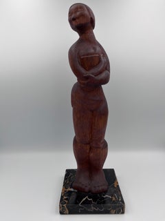 Scultura modernista di nudo intagliato a mano in Wood e marmo, stile Ferdinand Parpan
