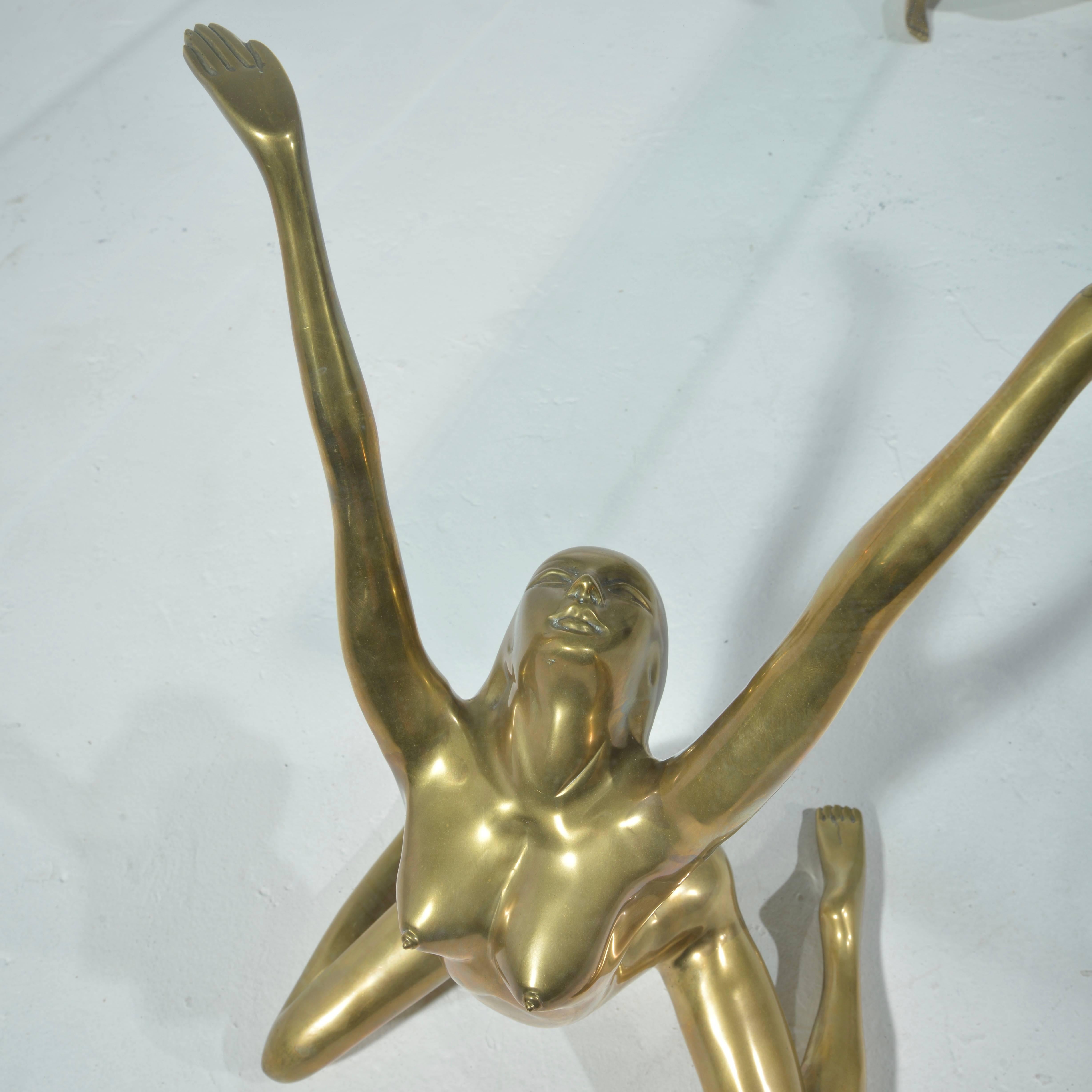 Modernist Nude Sculpture Table Bases in Cast and Polished Brass 4