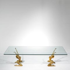 Modernist Nude Sculpture Table Bases in Cast and Polished Brass