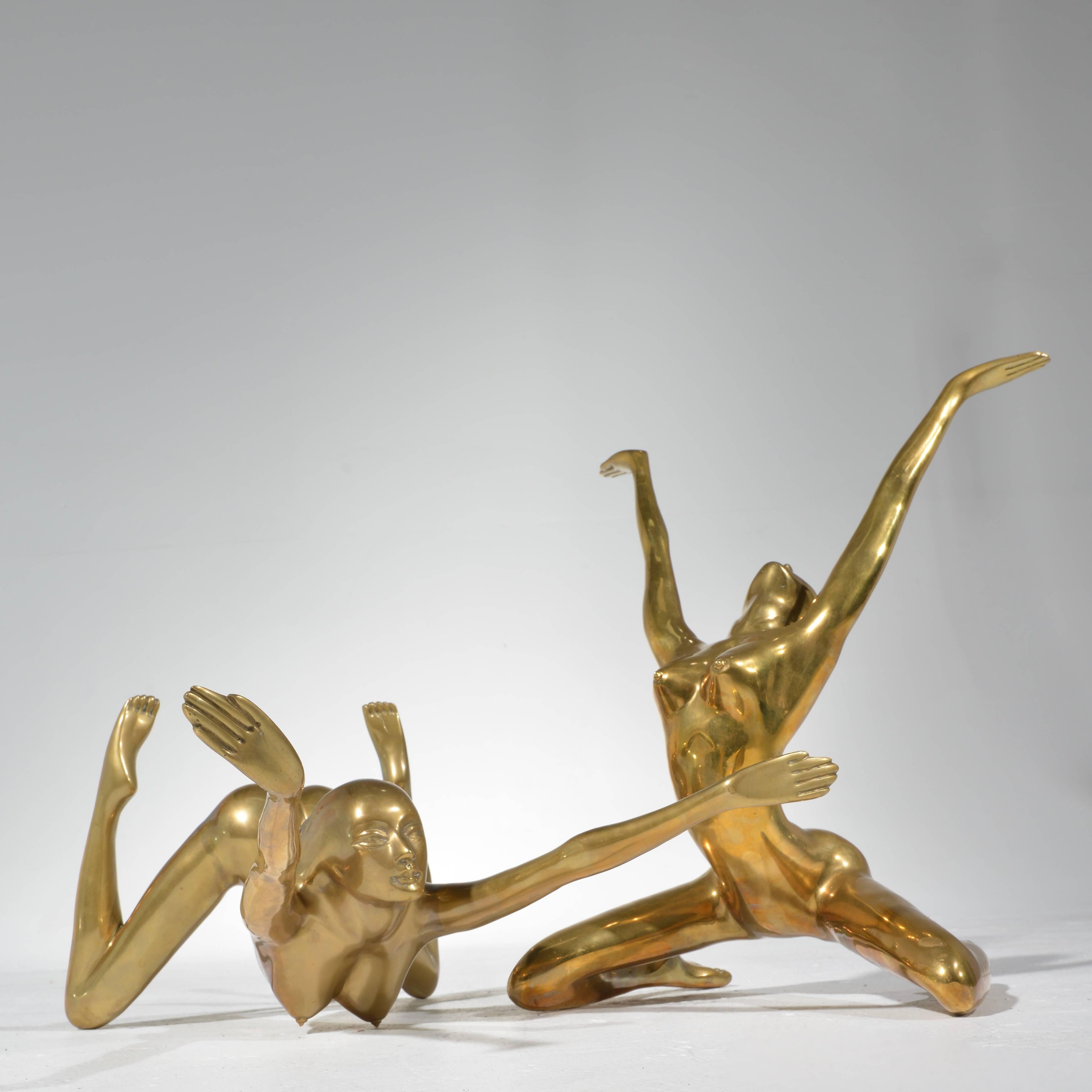 Italian Modernist Nude Sculpture Table Bases in Cast and Polished Brass