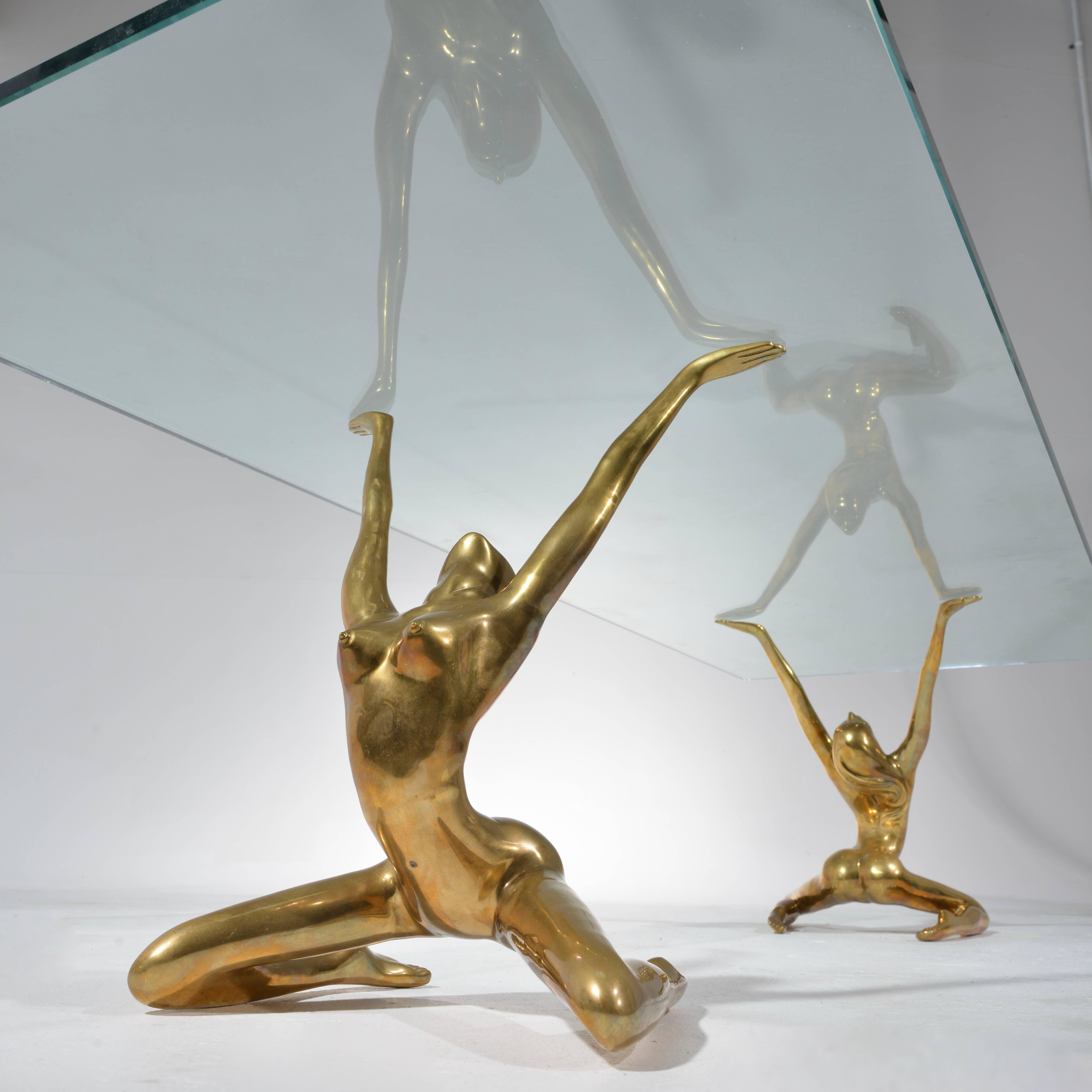 Modernist Nude Sculpture Table Bases in Cast and Polished Brass In Excellent Condition In Los Angeles, CA