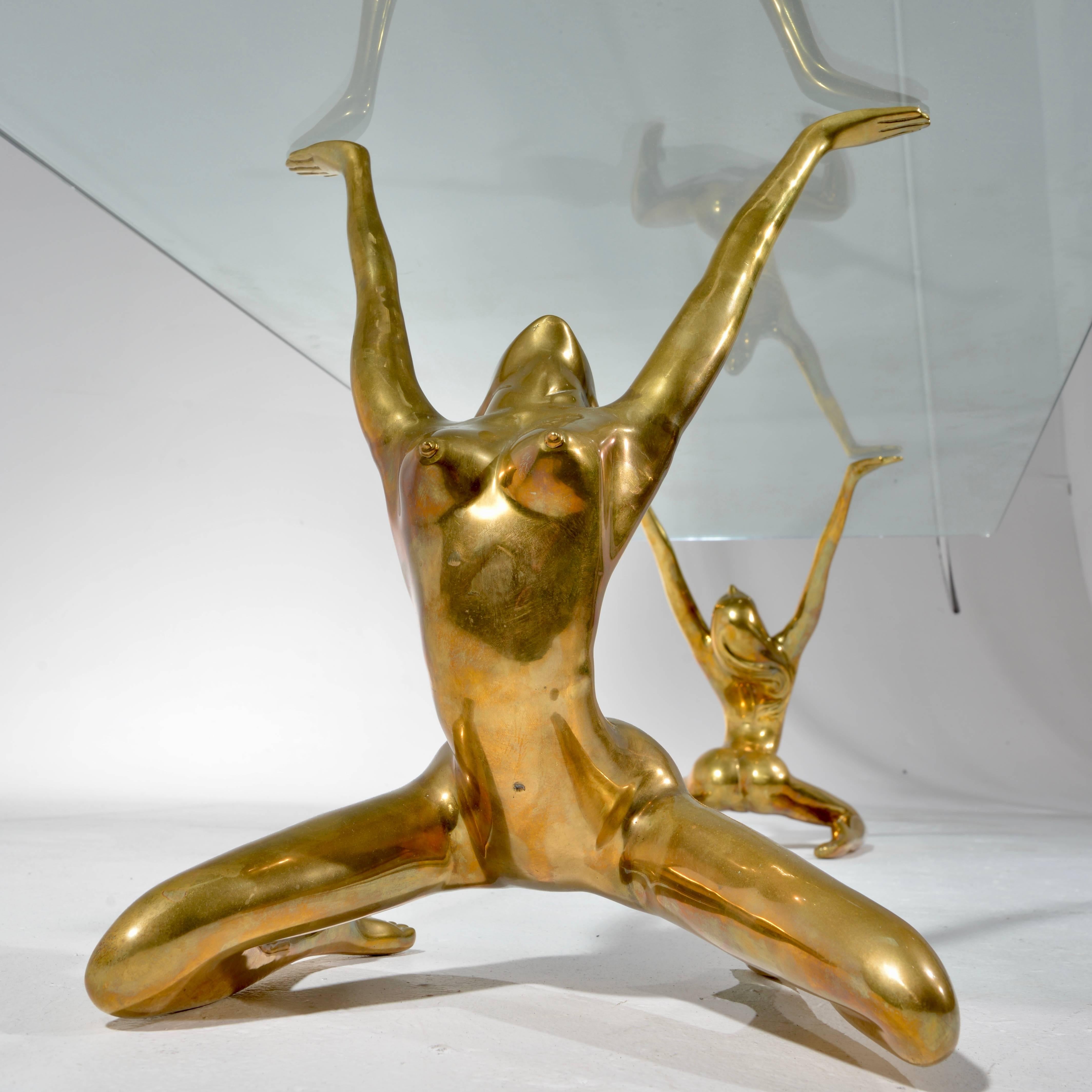 Late 20th Century Modernist Nude Sculpture Table Bases in Cast and Polished Brass