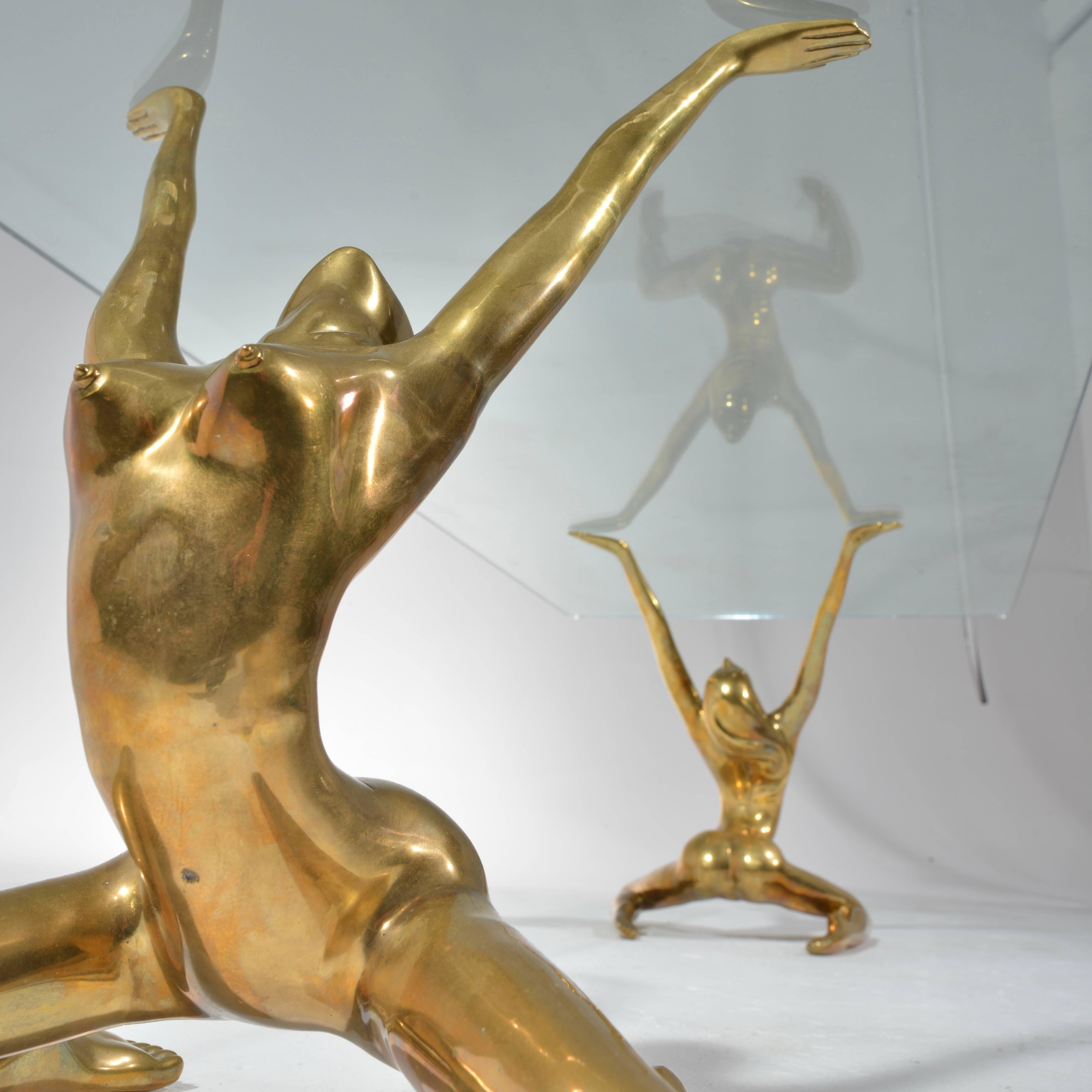 Modernist Nude Sculpture Table Bases in Cast and Polished Brass 1