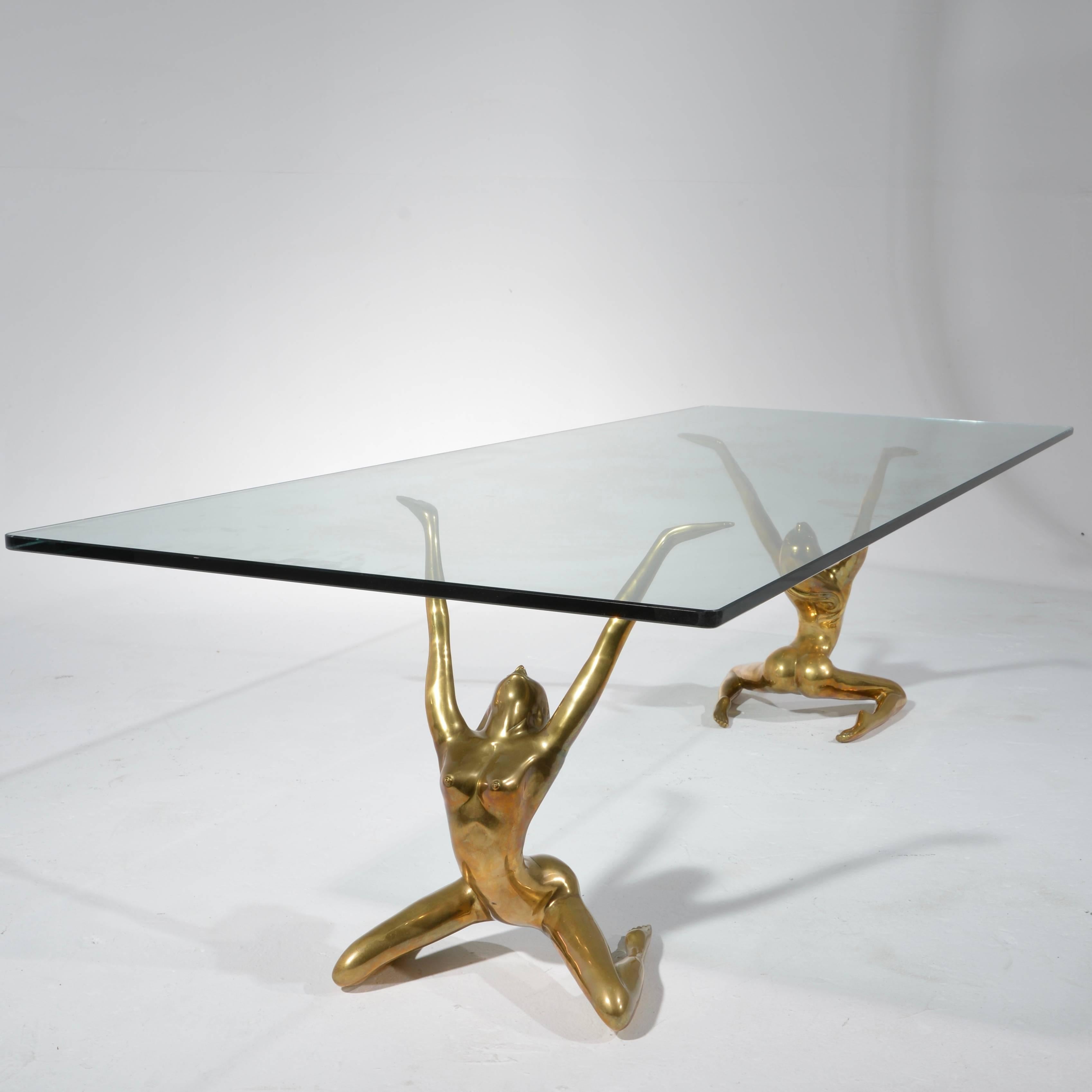 Modernist Nude Sculpture Table Bases in Cast and Polished Brass 2