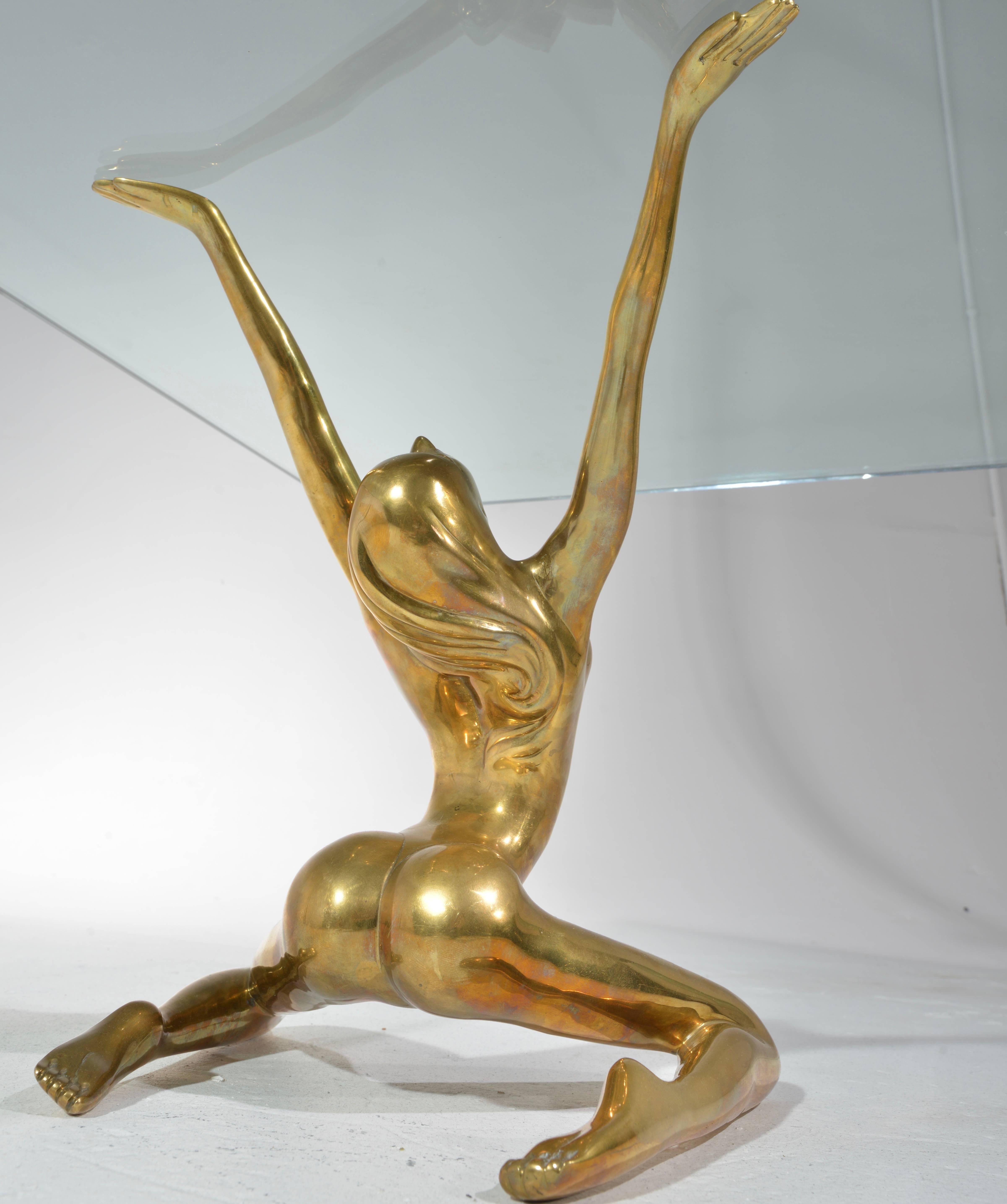 Modernist Nude Sculpture Table Bases in Cast and Polished Brass 3