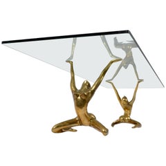 Modernist Nude Sculpture Table Bases in Cast and Polished Brass