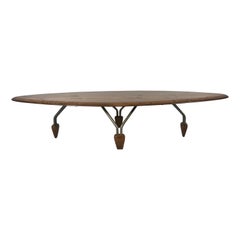Modernist Oak and Aluminum Surfboard Coffee/Cocktail Table, John Keal Attributed
