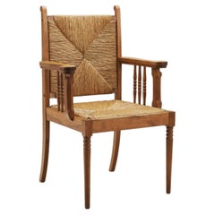 Modernist Oak and Rush Side Chair, Europe, 1950s