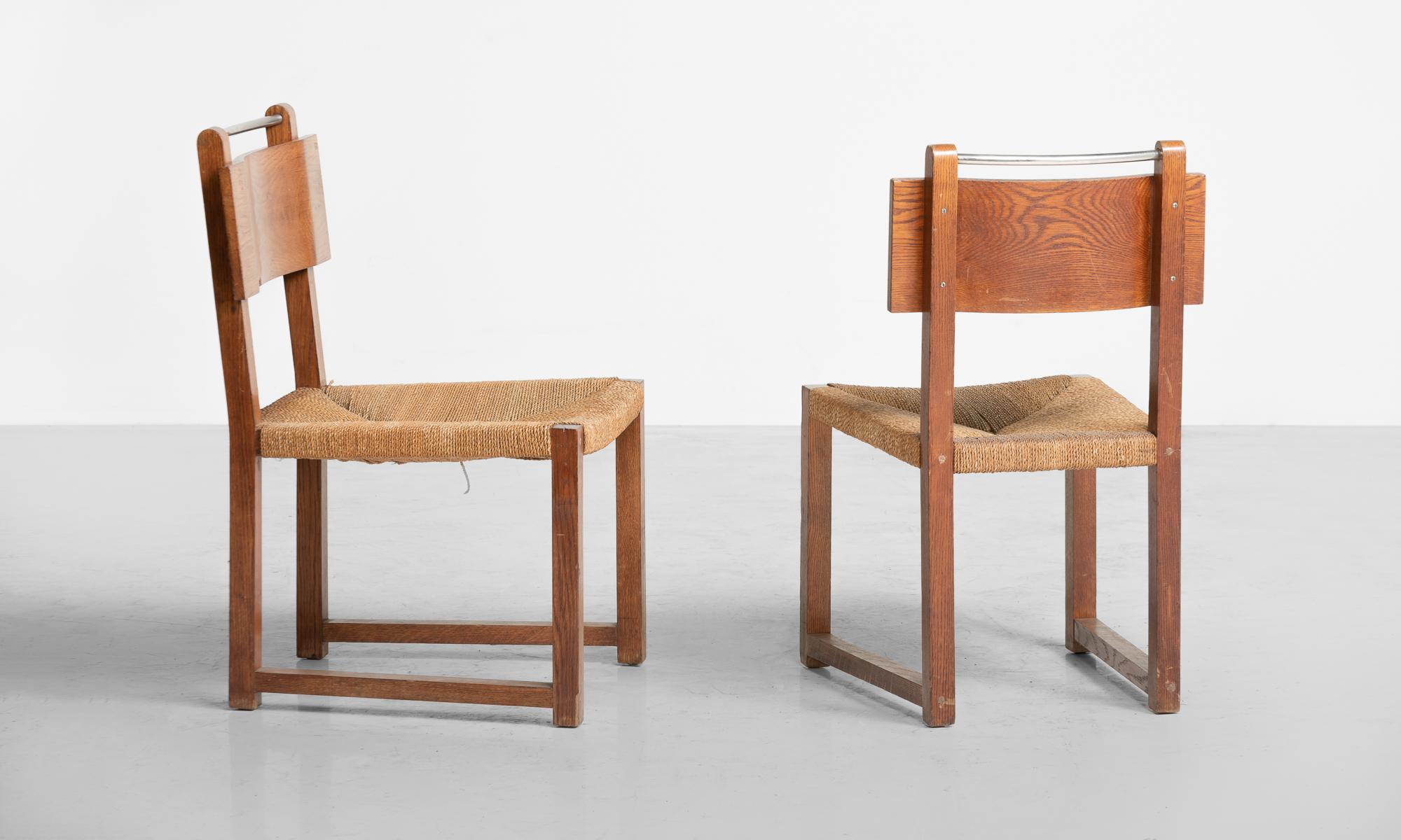 Modernist Oak and Rush Side Chairs, Czechoslovakia, circa 1930 In Good Condition In Culver City, CA