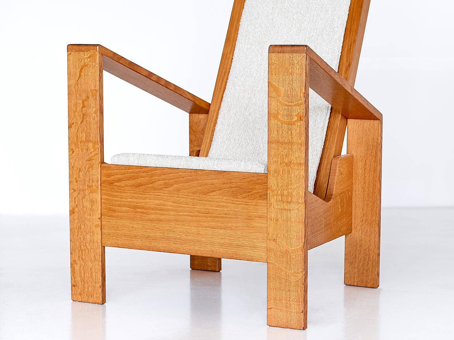 French Modernist Armchair in Oak and Ivory Lelièvre Bouclé, 1940s 6