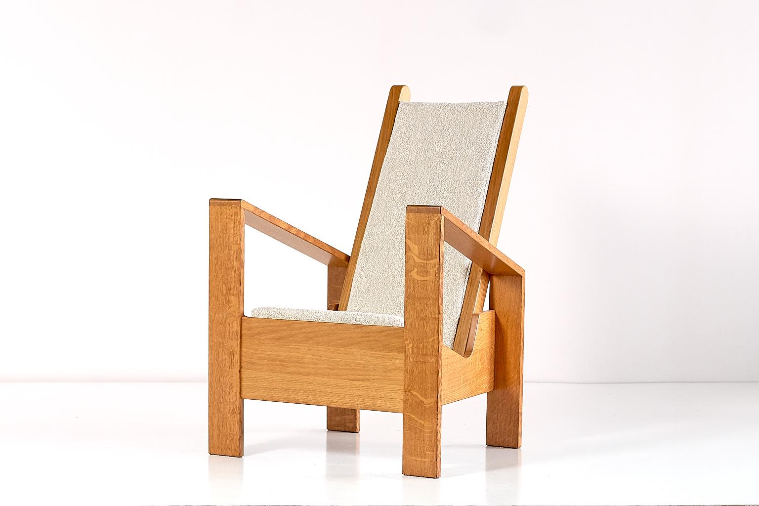 French Modernist Armchair in Oak and Ivory Lelièvre Bouclé, 1940s 1