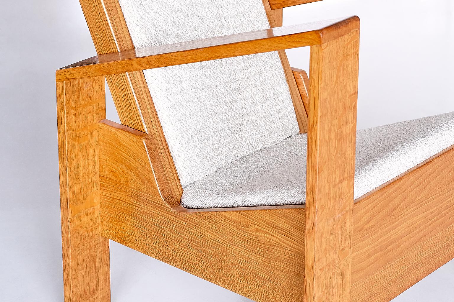 French Modernist Armchair in Oak and Ivory Lelièvre Bouclé, 1940s 2